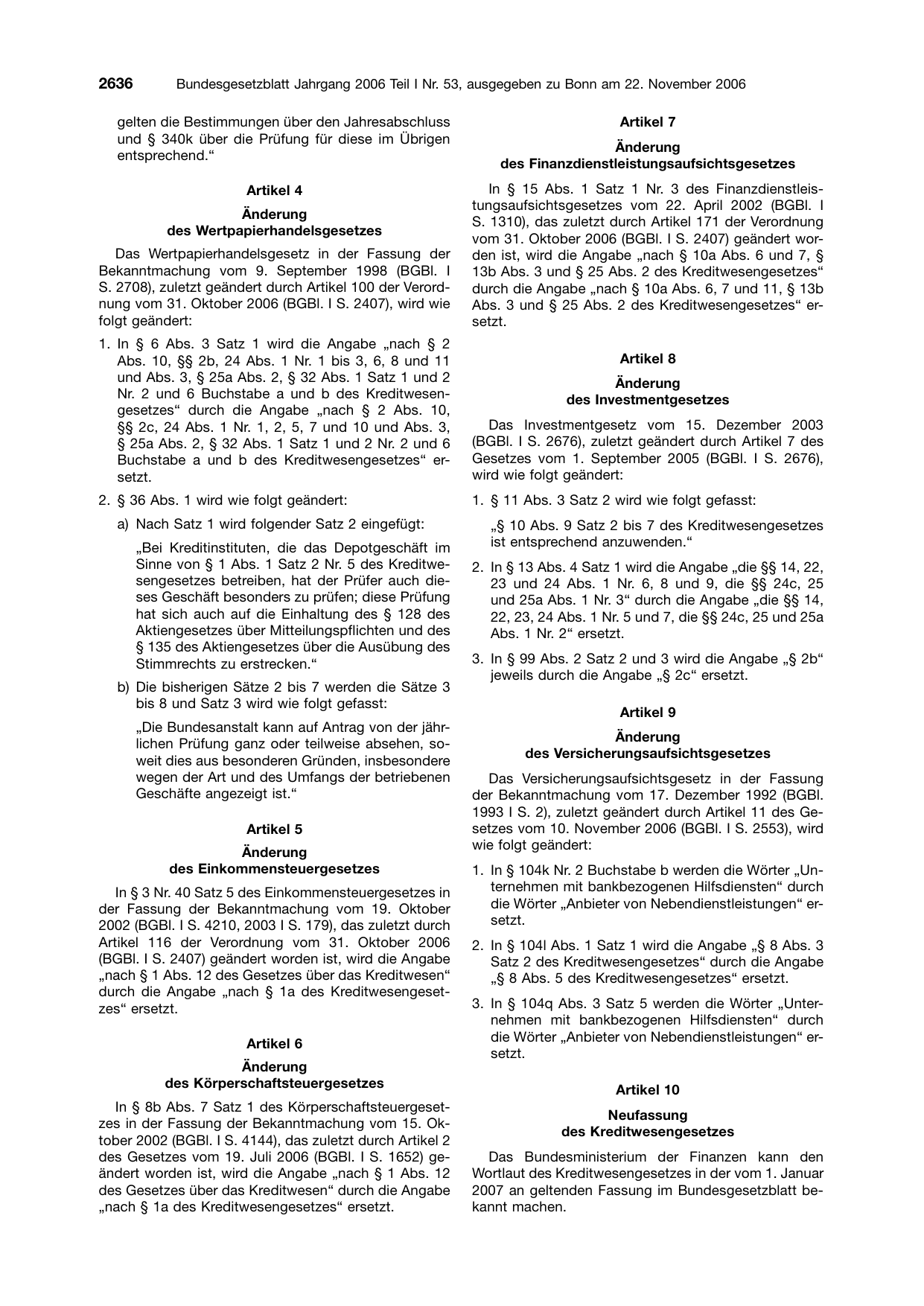 BGBl. 2006, Seite 2636 — Originalseite als Abbildung