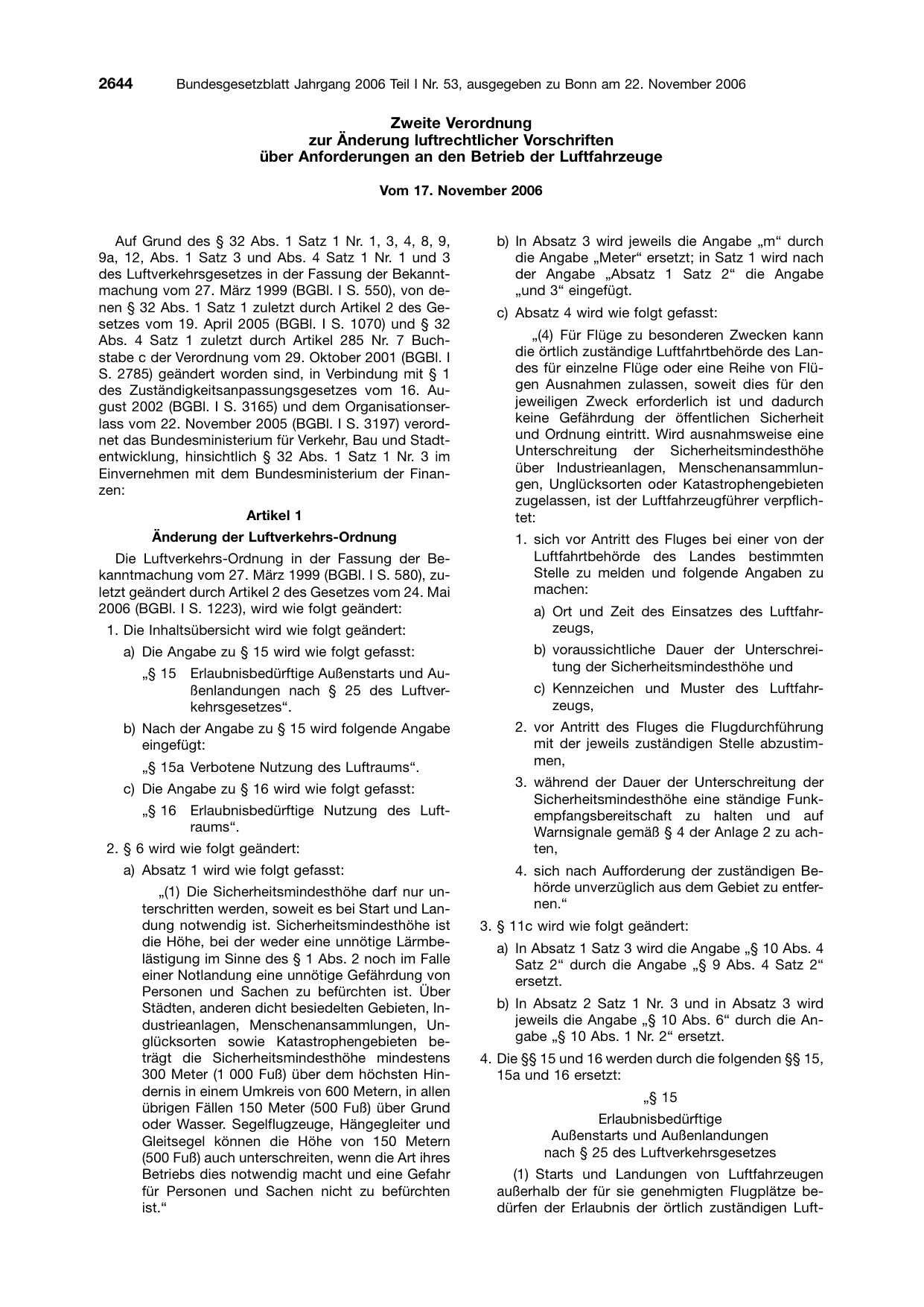BGBl. 2006, Seite 2644 — Originalseite als Abbildung