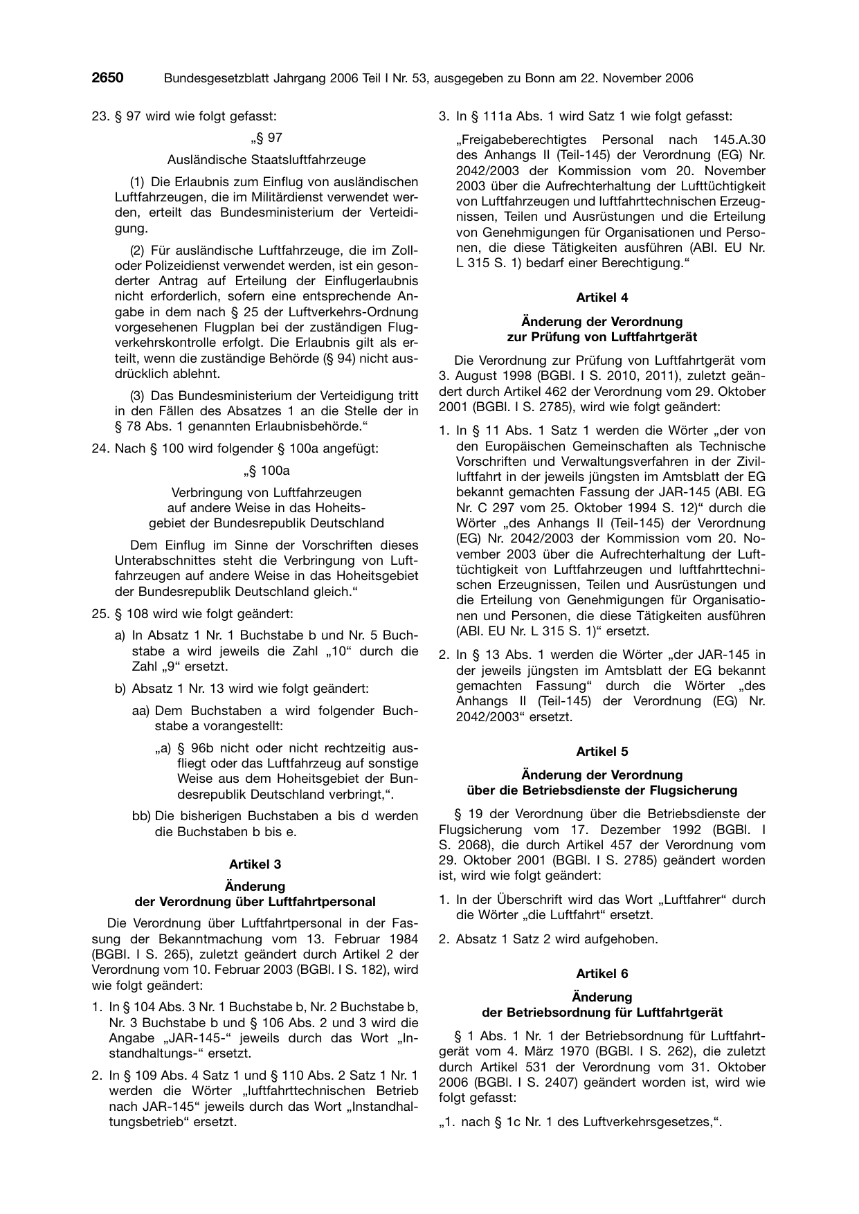 BGBl. 2006, Seite 2650 — Originalseite als Abbildung
