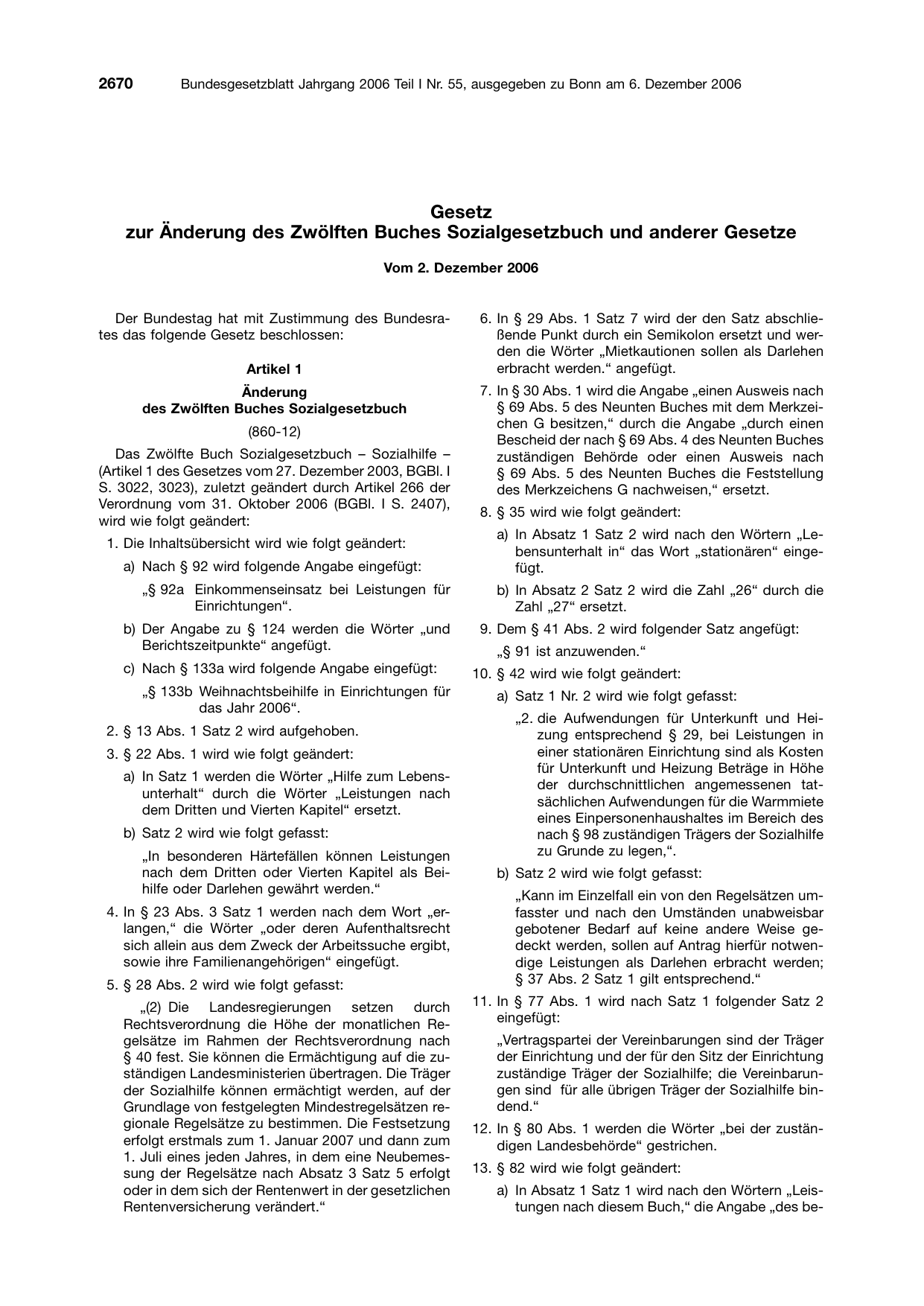 BGBl. 2006, Seite 2670 — Originalseite als Abbildung