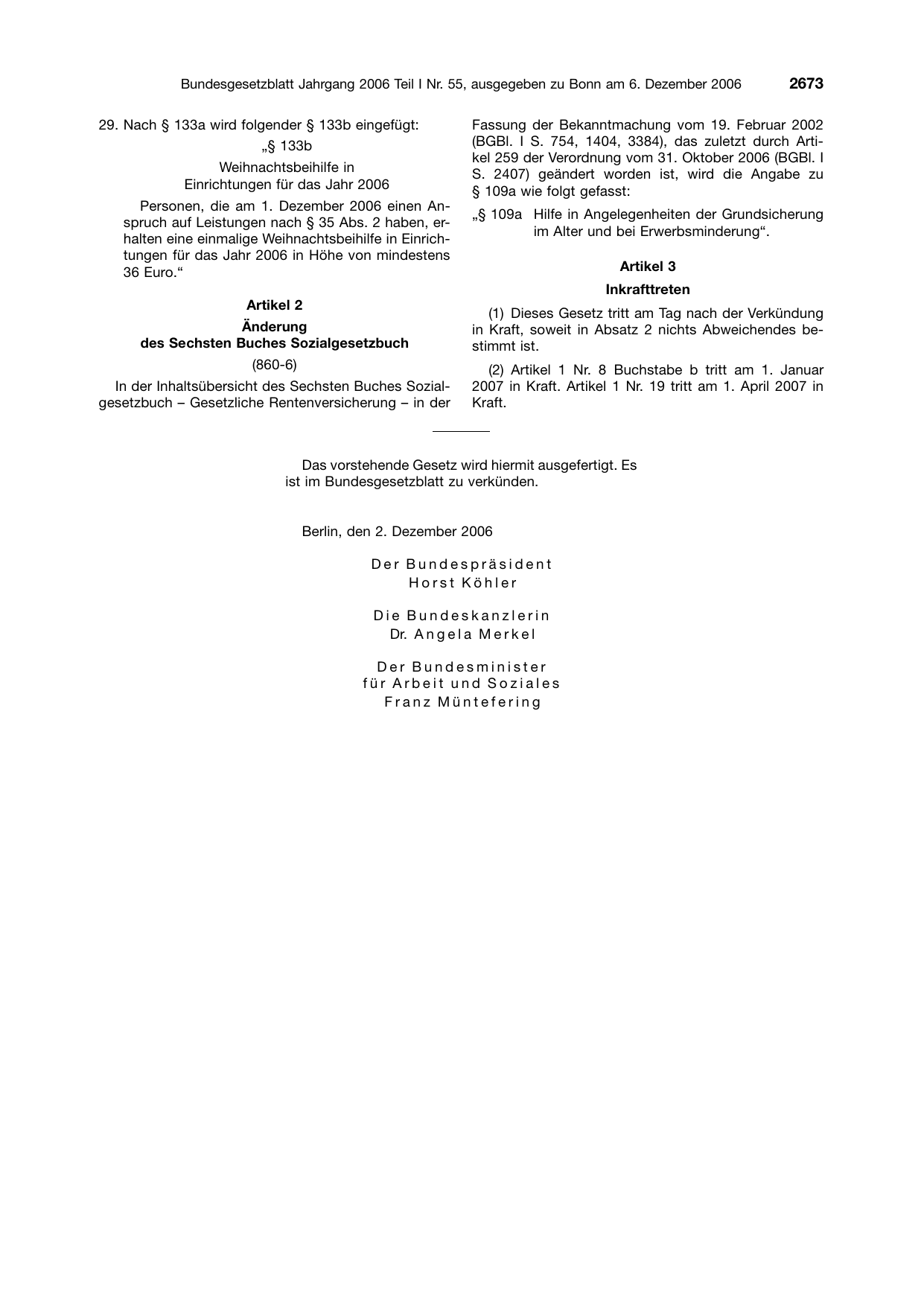 BGBl. 2006, Seite 2673 — Originalseite als Abbildung