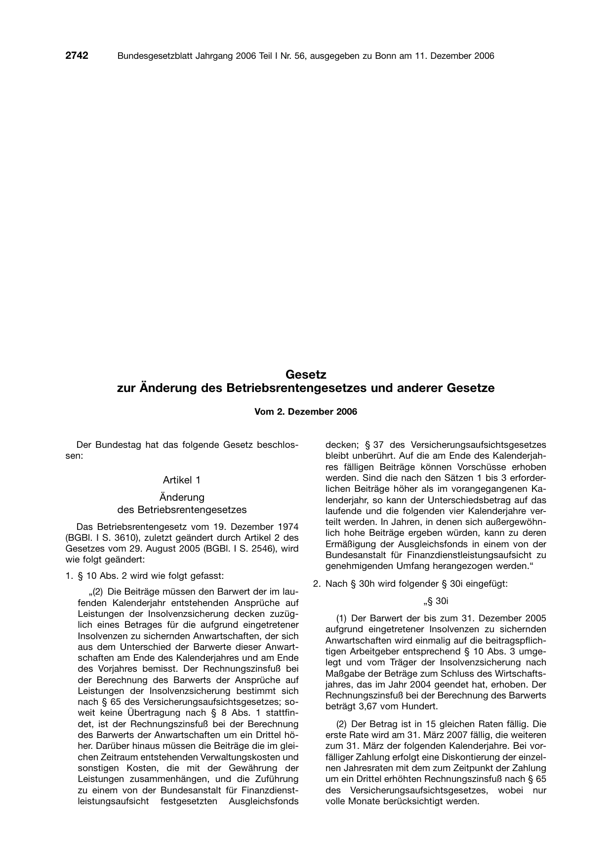 BGBl. 2006, Seite 2742 — Originalseite als Abbildung