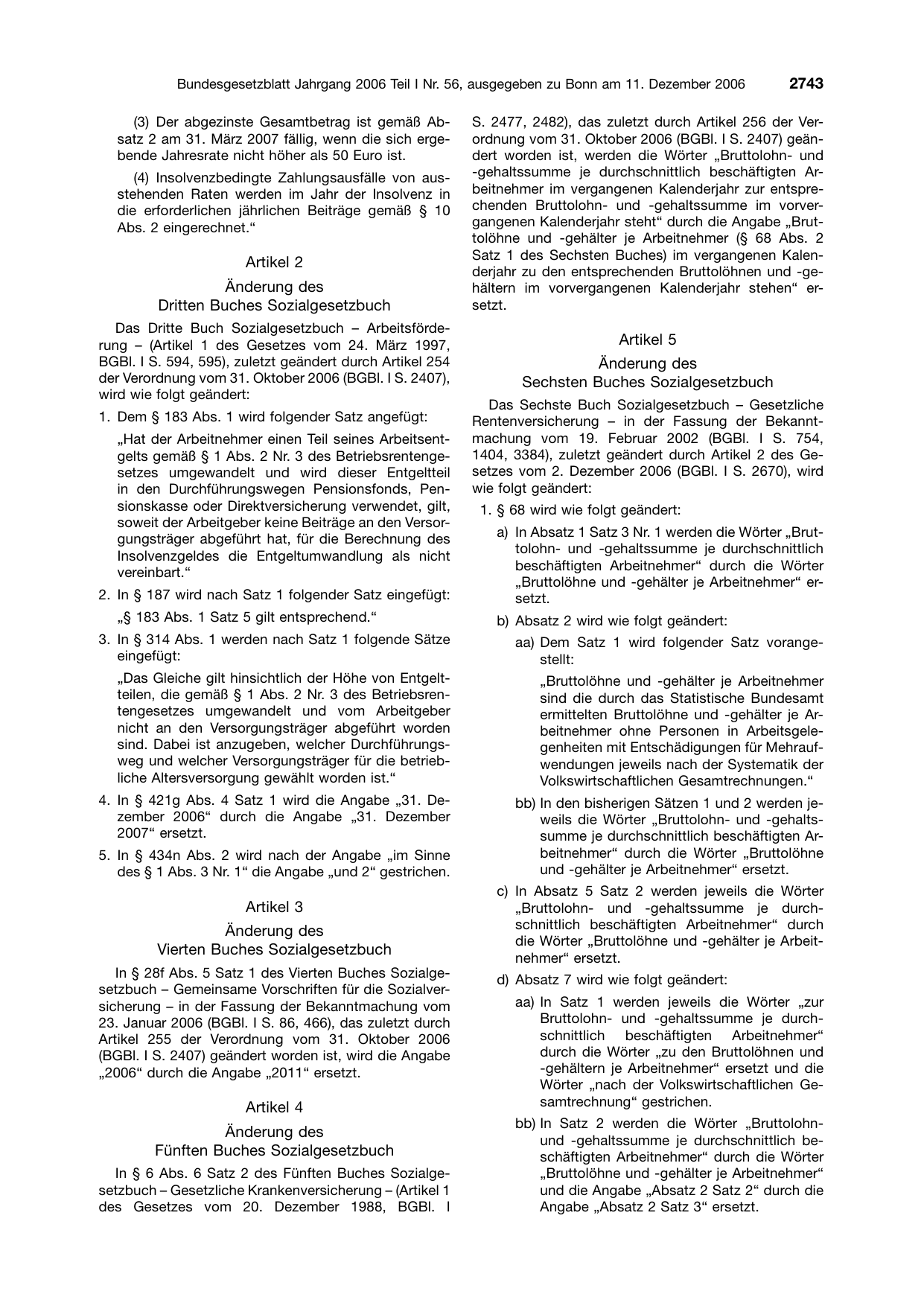 BGBl. 2006, Seite 2743 — Originalseite als Abbildung