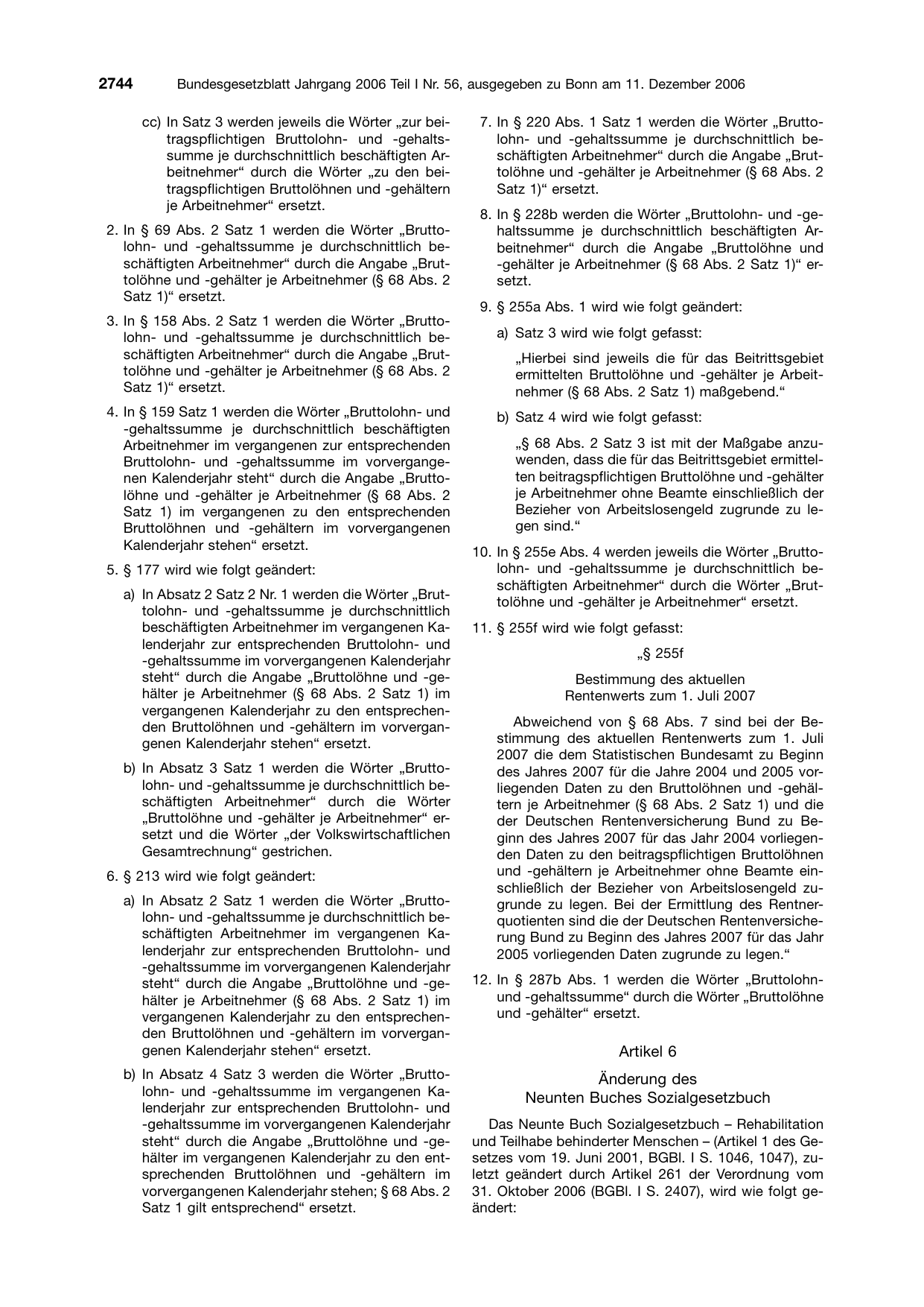 BGBl. 2006, Seite 2744 — Originalseite als Abbildung
