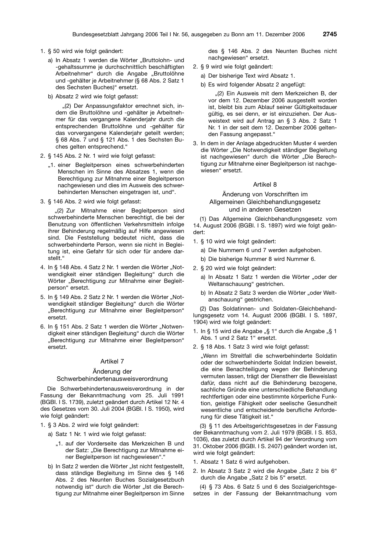 BGBl. 2006, Seite 2745 — Originalseite als Abbildung