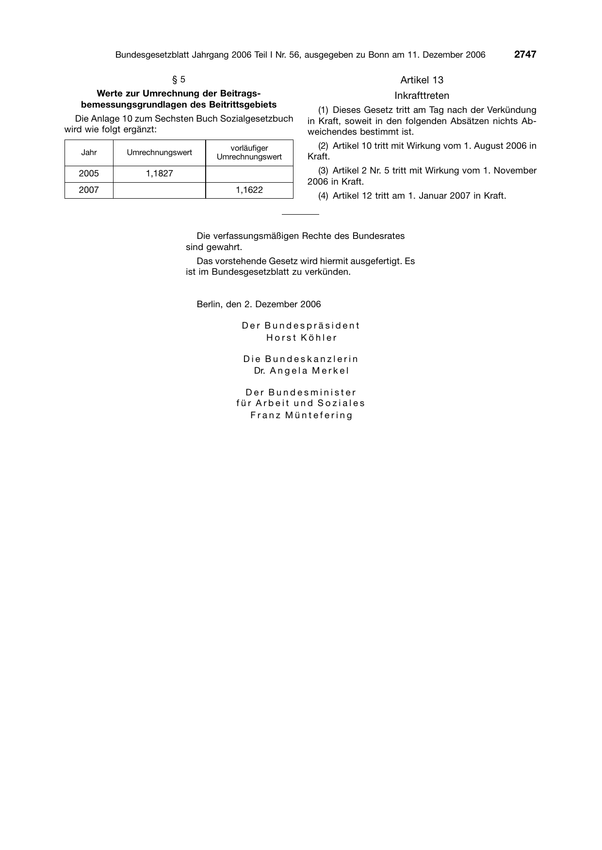 BGBl. 2006, Seite 2747 — Originalseite als Abbildung