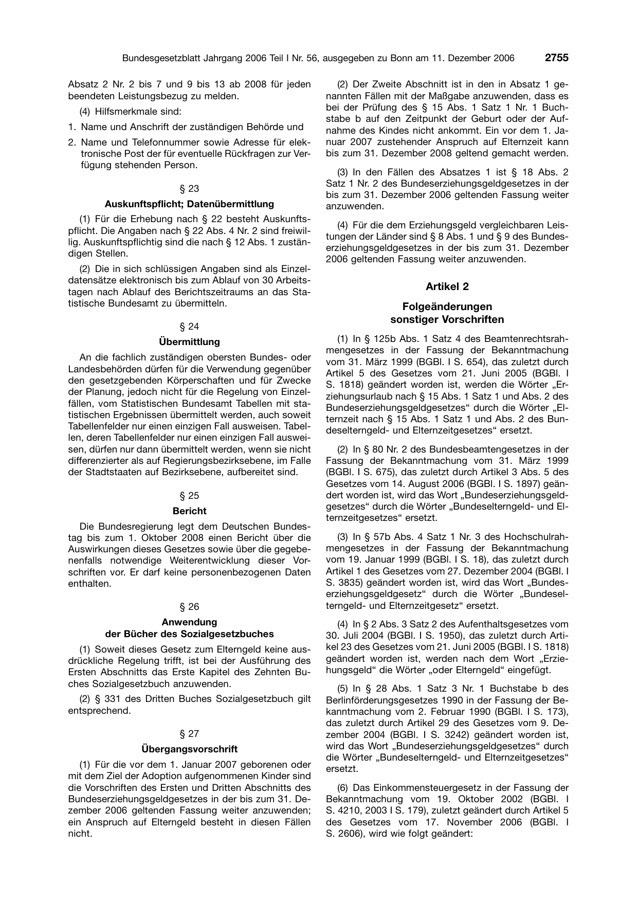 BGBl. 2006, Seite 2755 — Originalseite als Abbildung