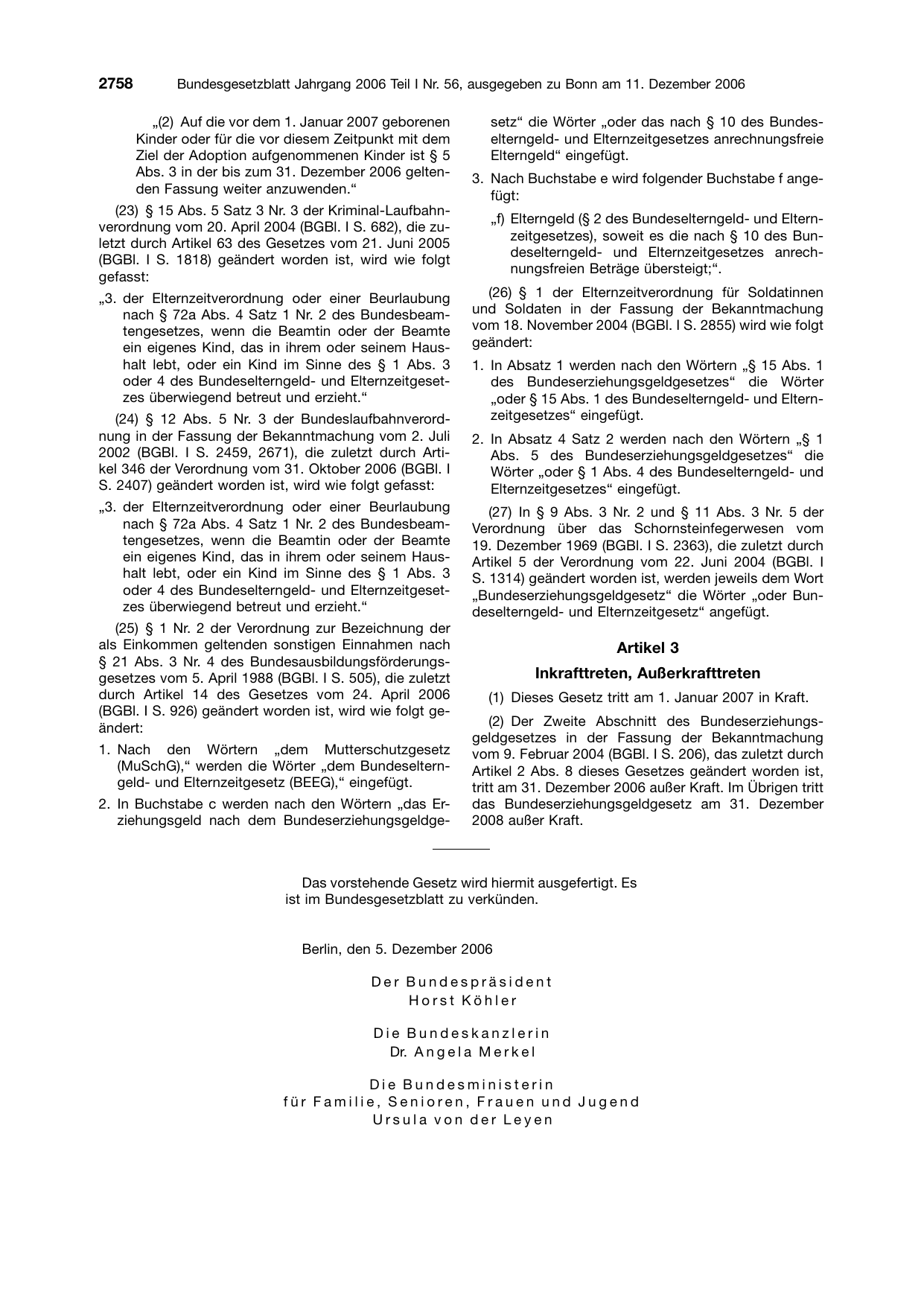 BGBl. 2006, Seite 2758 — Originalseite als Abbildung