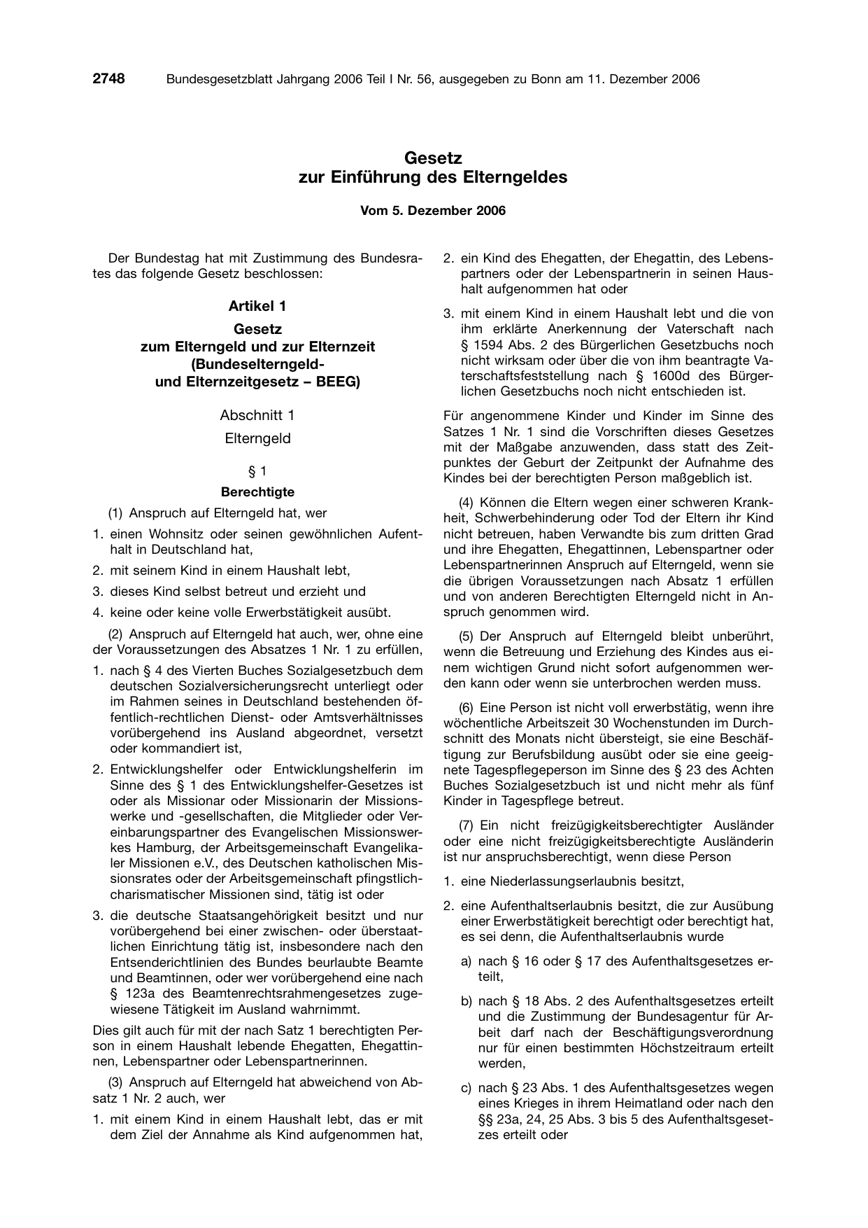 BGBl. 2006, Seite 2748 — Originalseite als Abbildung