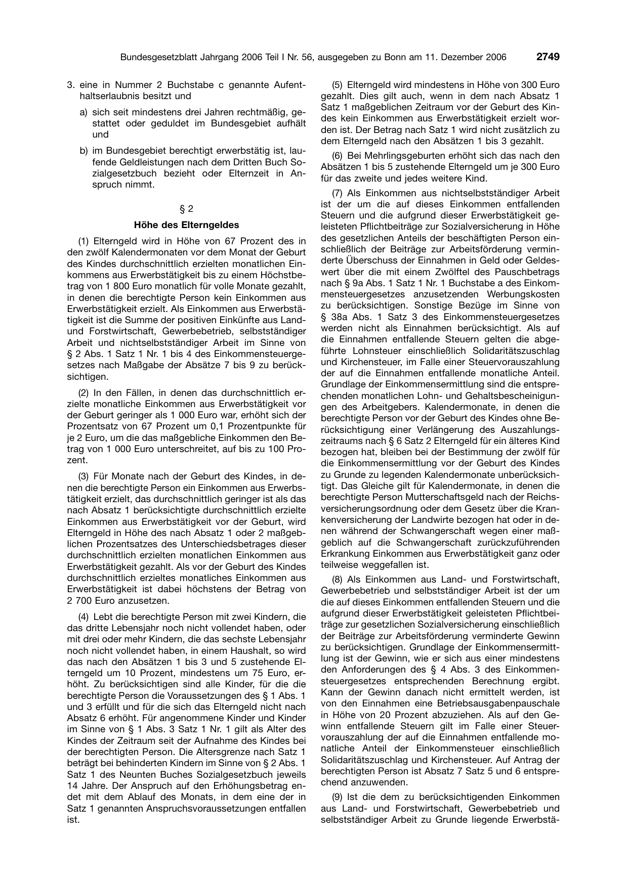 BGBl. 2006, Seite 2749 — Originalseite als Abbildung