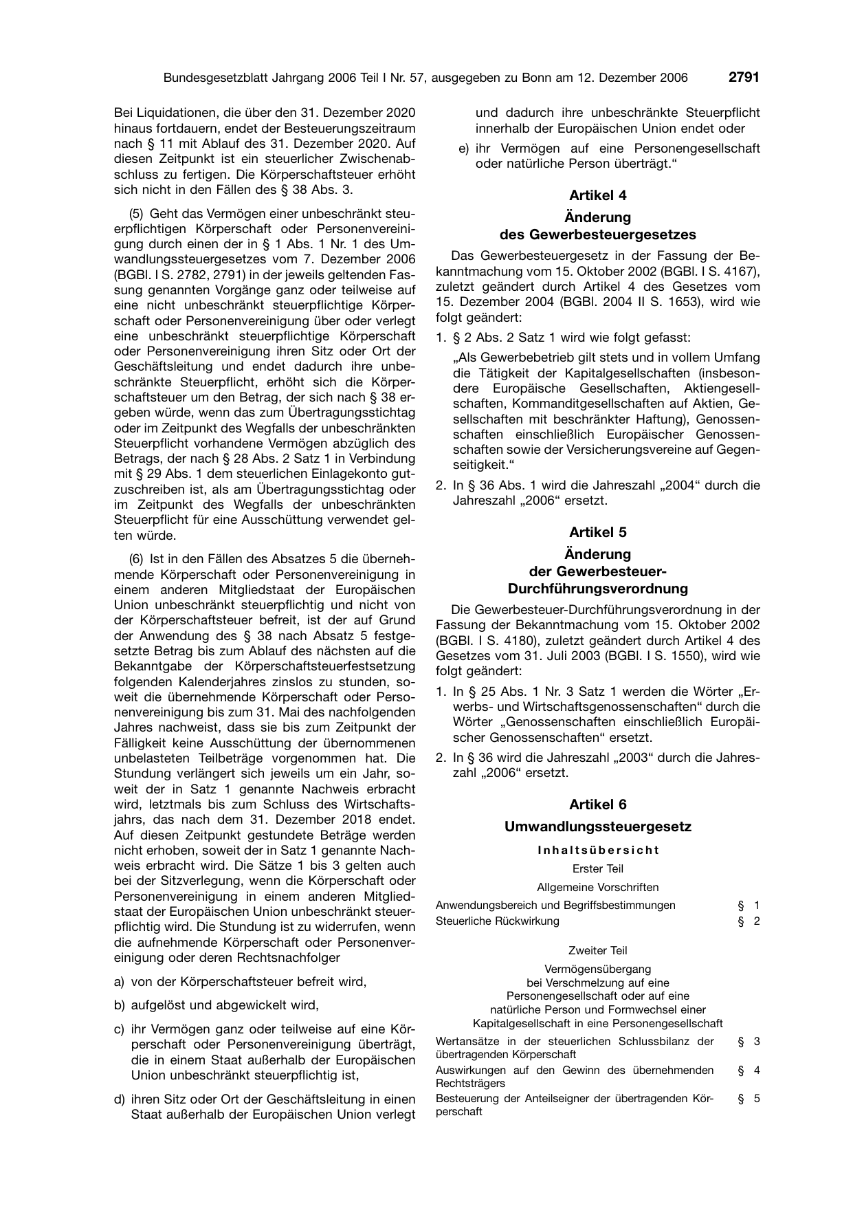 BGBl. 2006, Seite 2791 — Originalseite als Abbildung