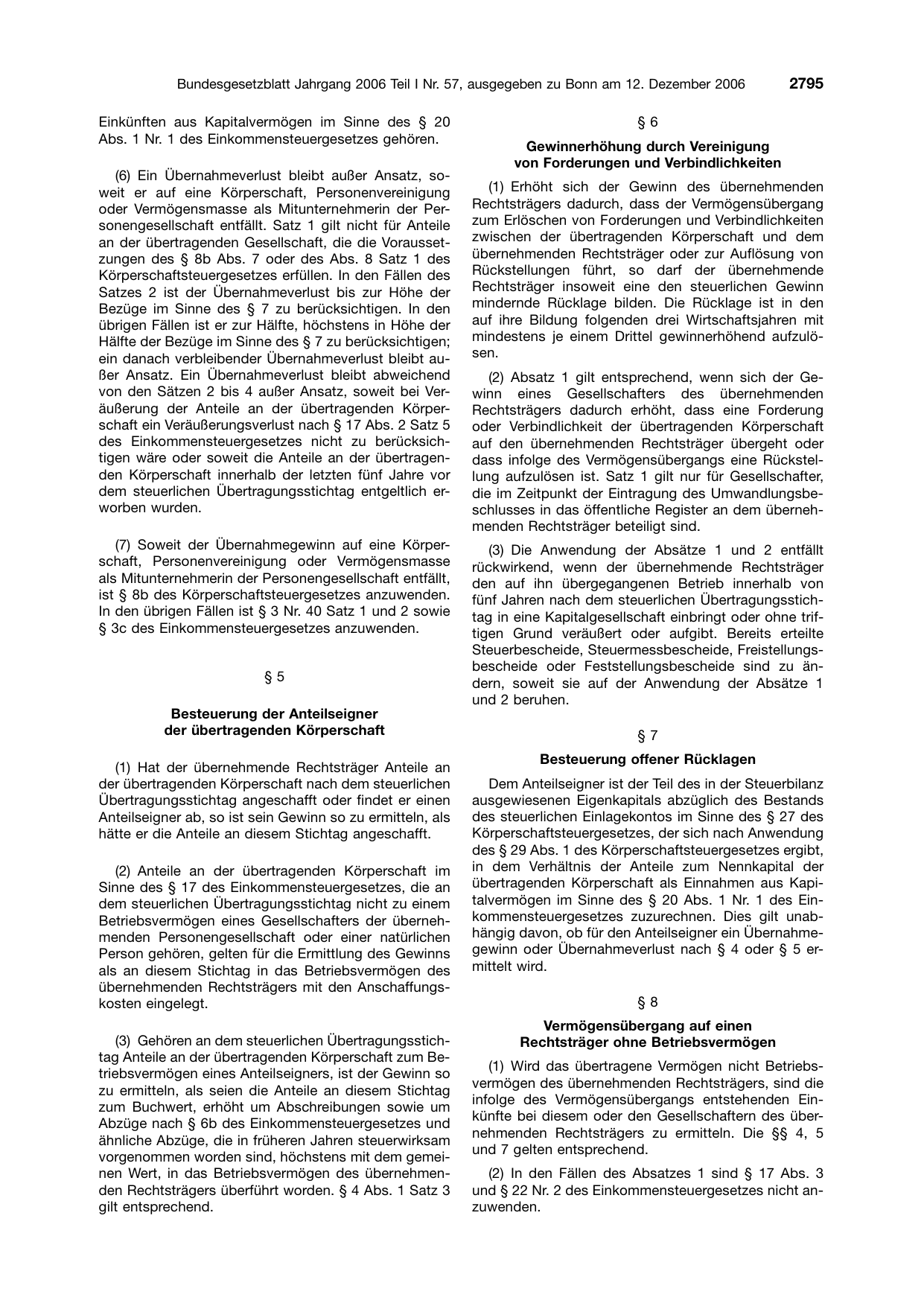BGBl. 2006, Seite 2795 — Originalseite als Abbildung