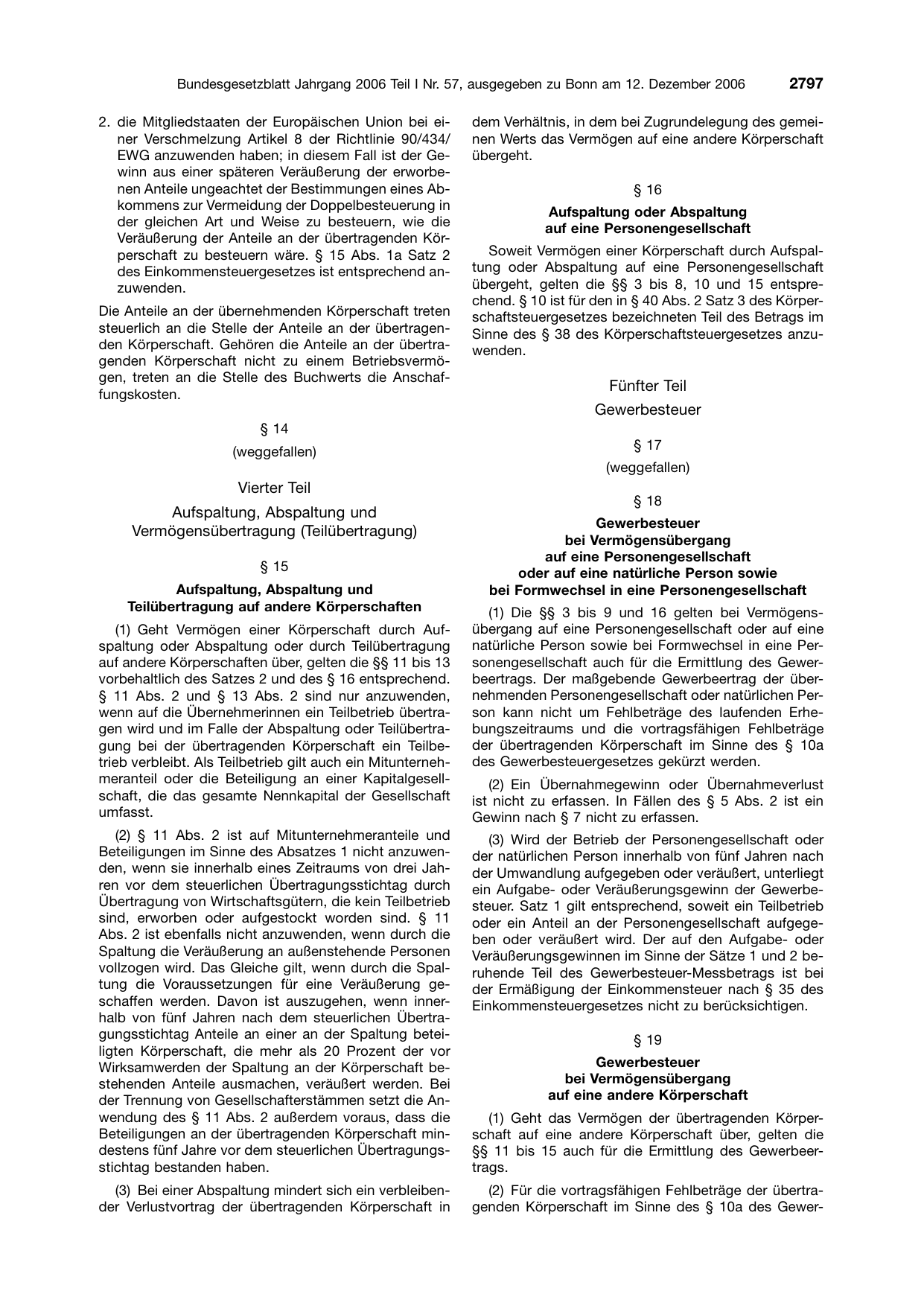 BGBl. 2006, Seite 2797 — Originalseite als Abbildung