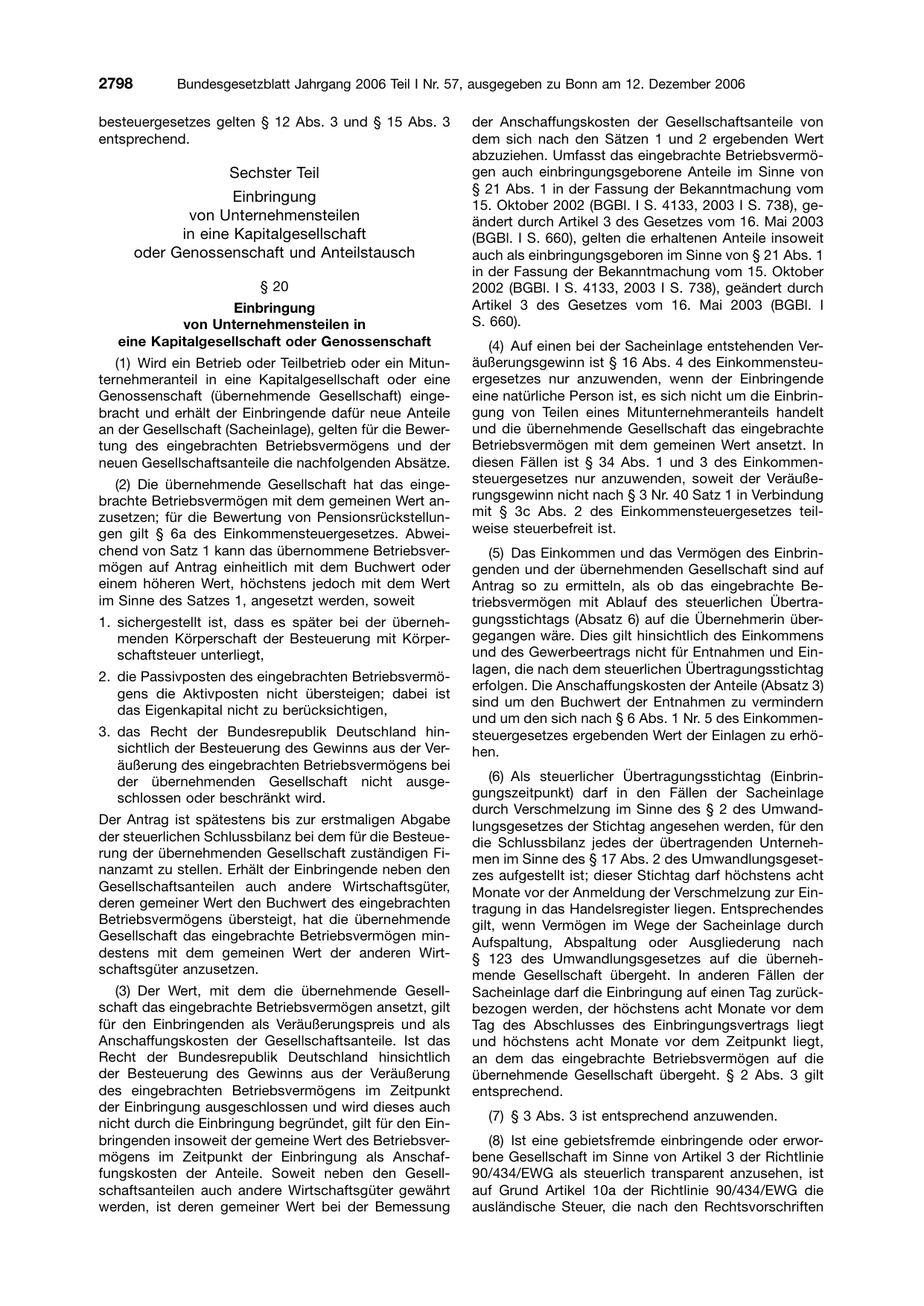 BGBl. 2006, Seite 2798 — Originalseite als Abbildung