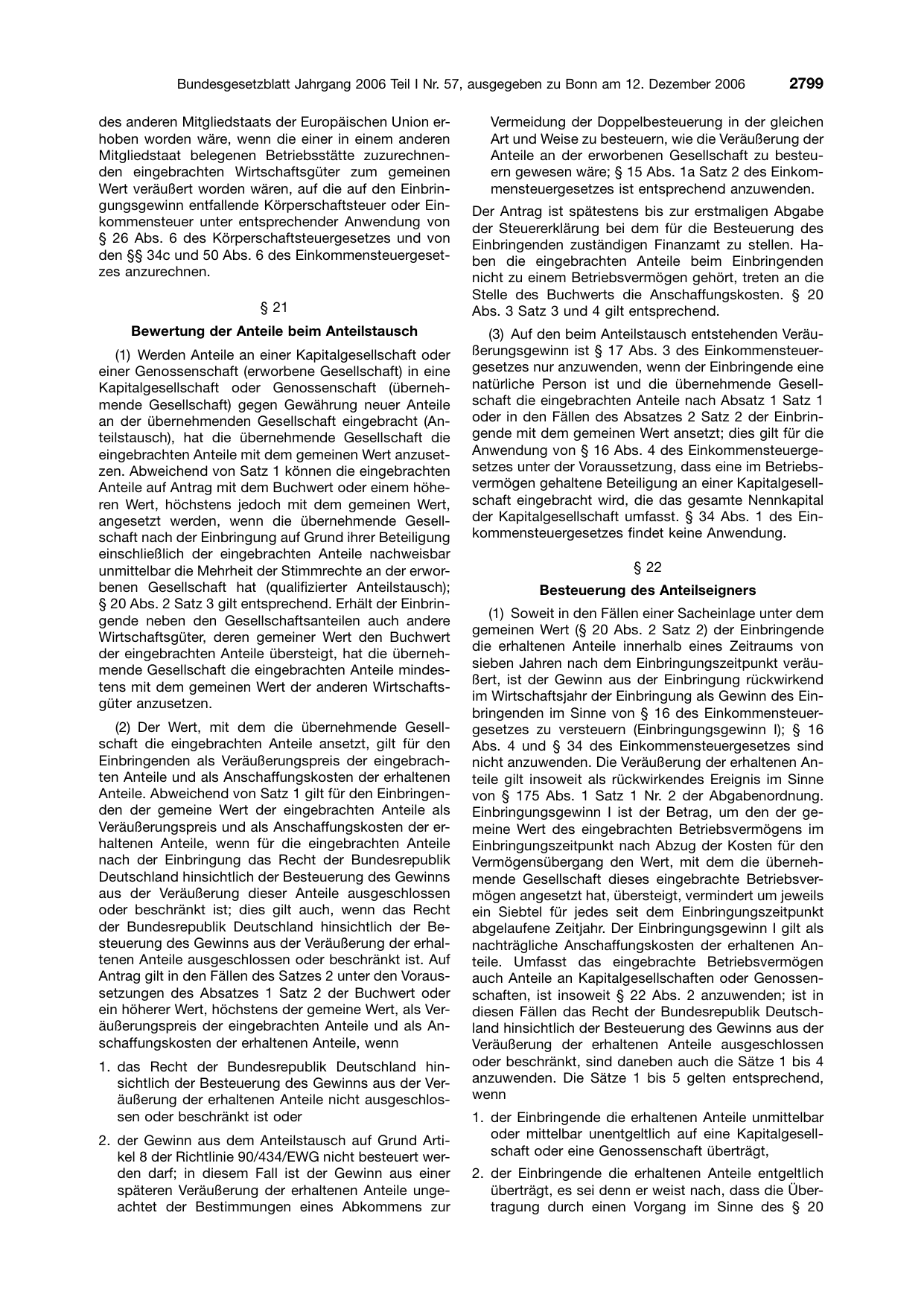 BGBl. 2006, Seite 2799 — Originalseite als Abbildung
