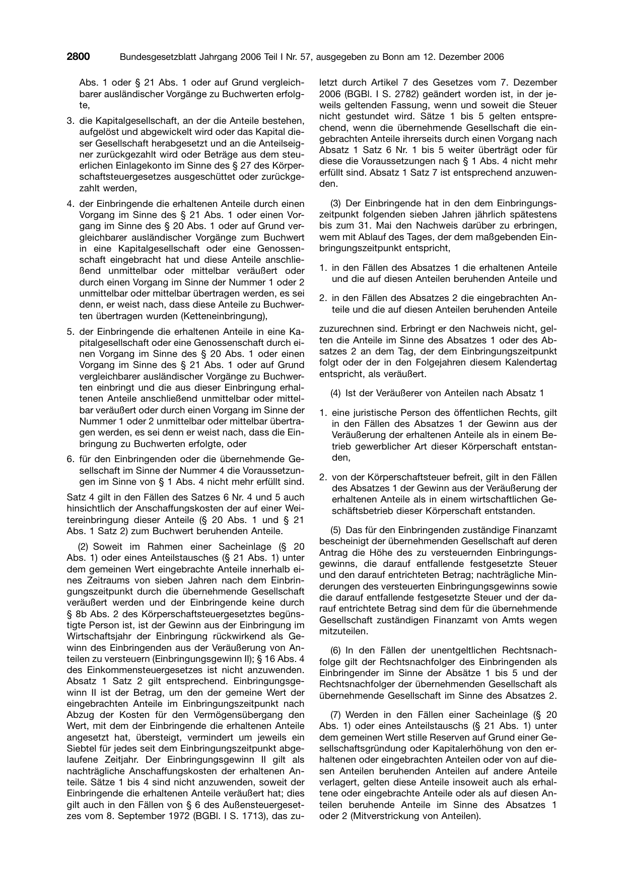 BGBl. 2006, Seite 2800 — Originalseite als Abbildung