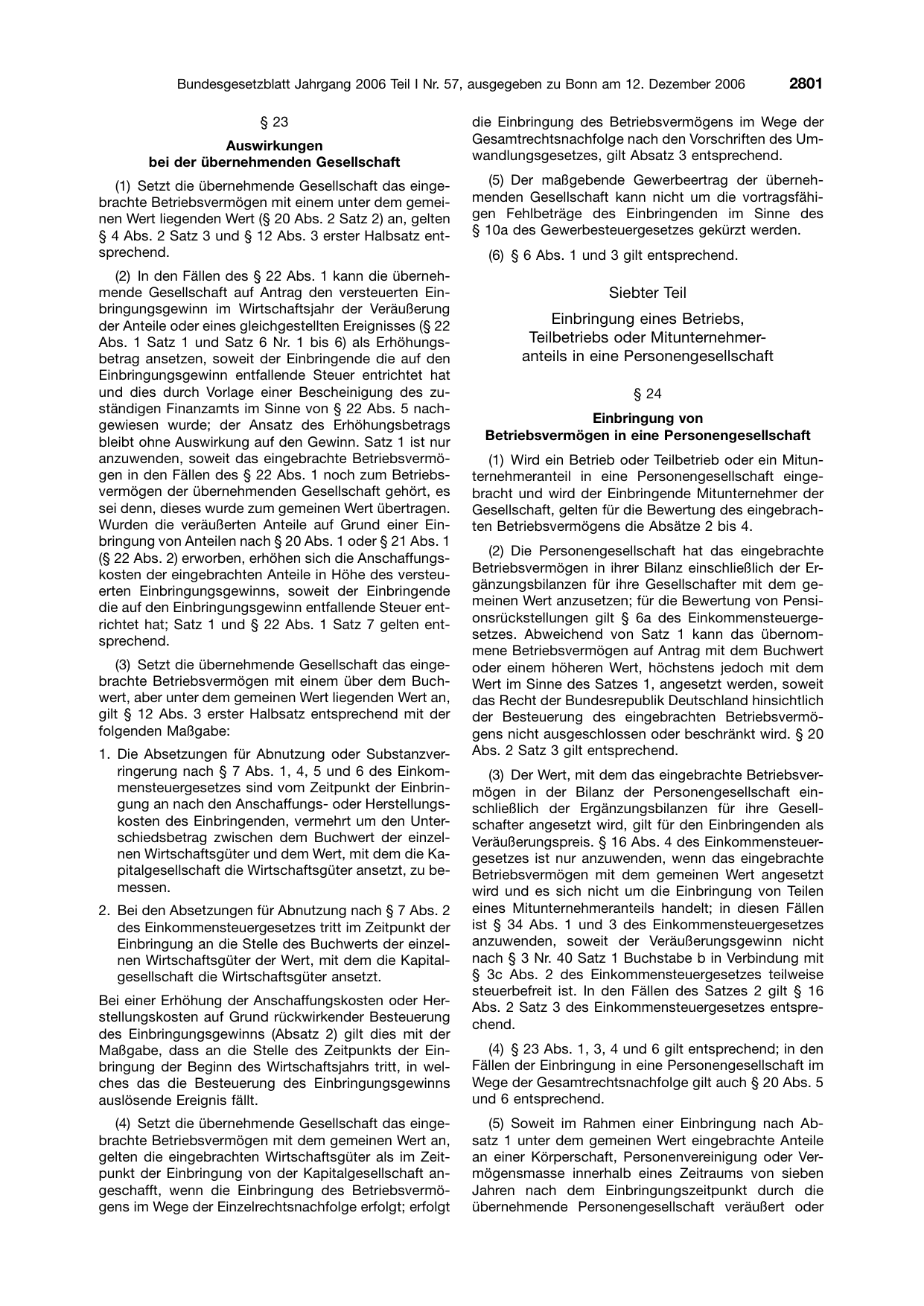 BGBl. 2006, Seite 2801 — Originalseite als Abbildung