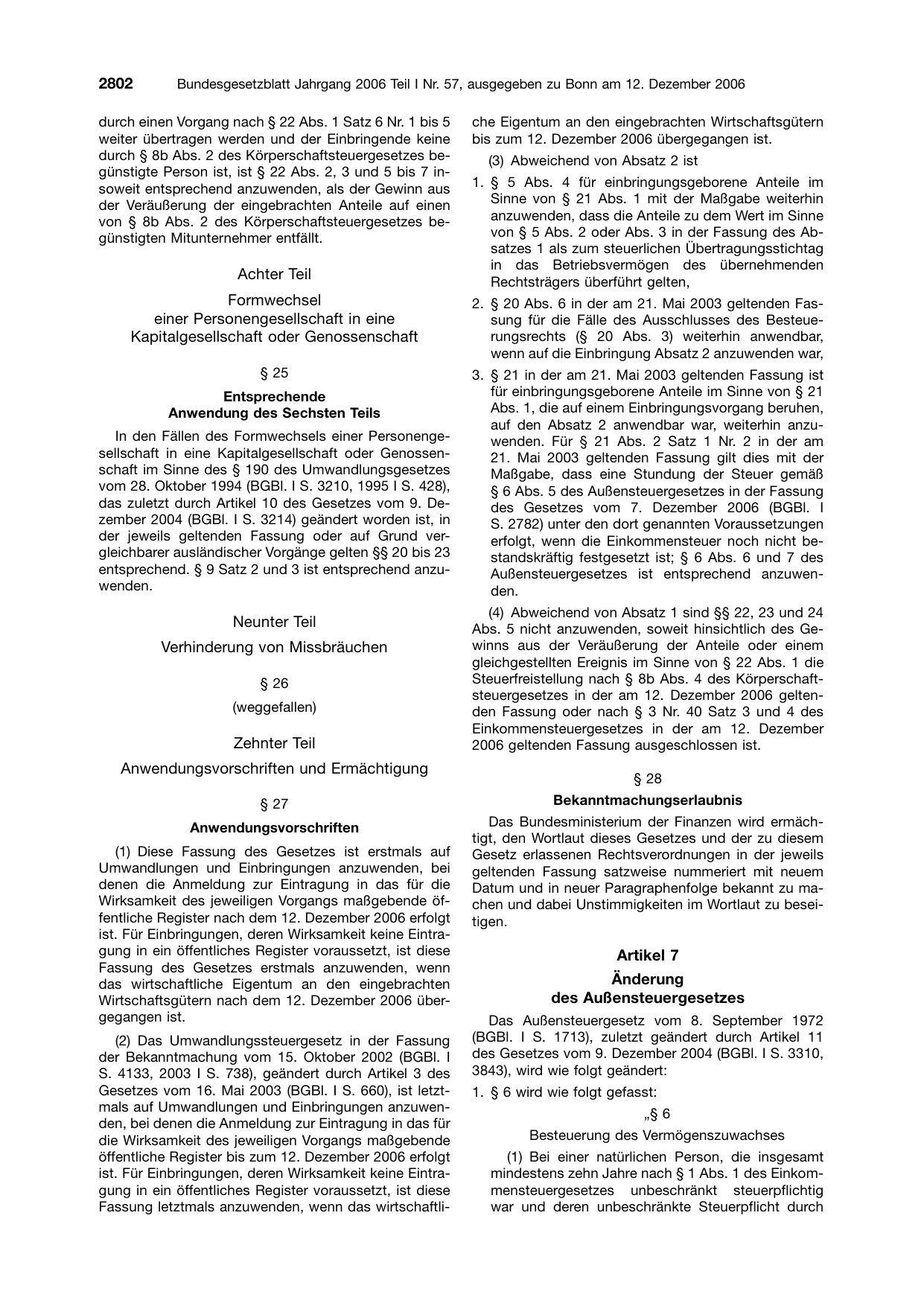 BGBl. 2006, Seite 2802 — Originalseite als Abbildung