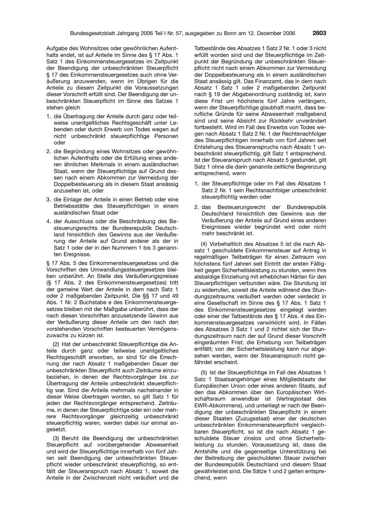 BGBl. 2006, Seite 2803 — Originalseite als Abbildung