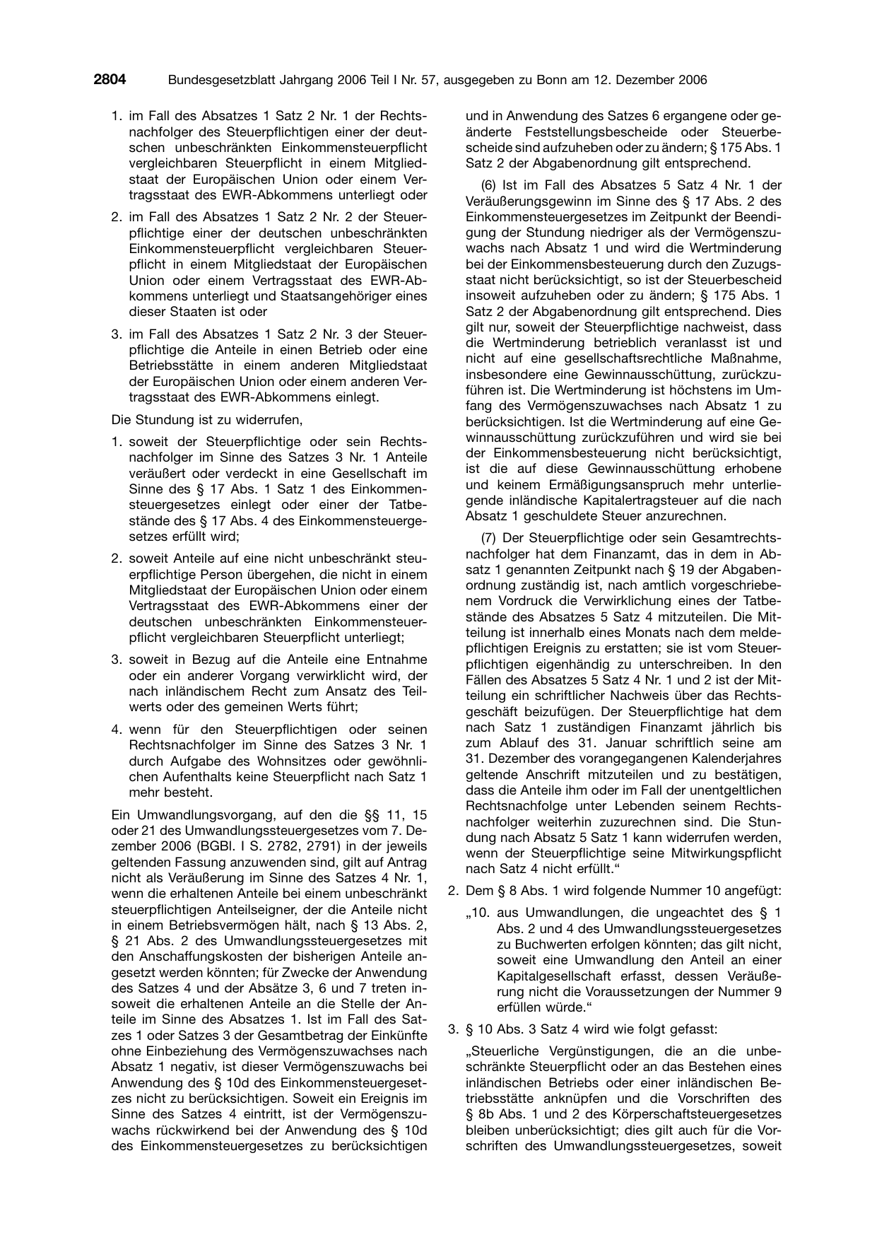 BGBl. 2006, Seite 2804 — Originalseite als Abbildung