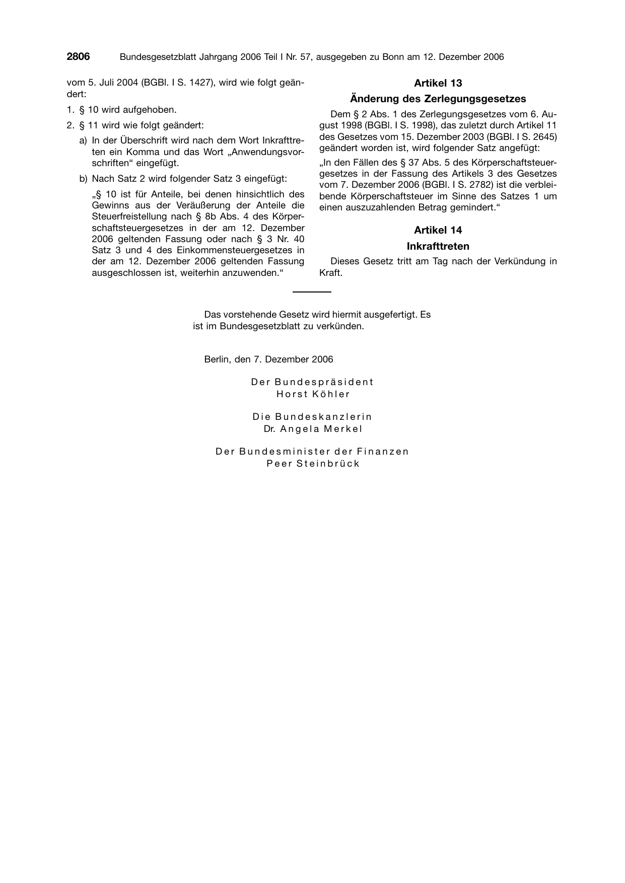BGBl. 2006, Seite 2806 — Originalseite als Abbildung