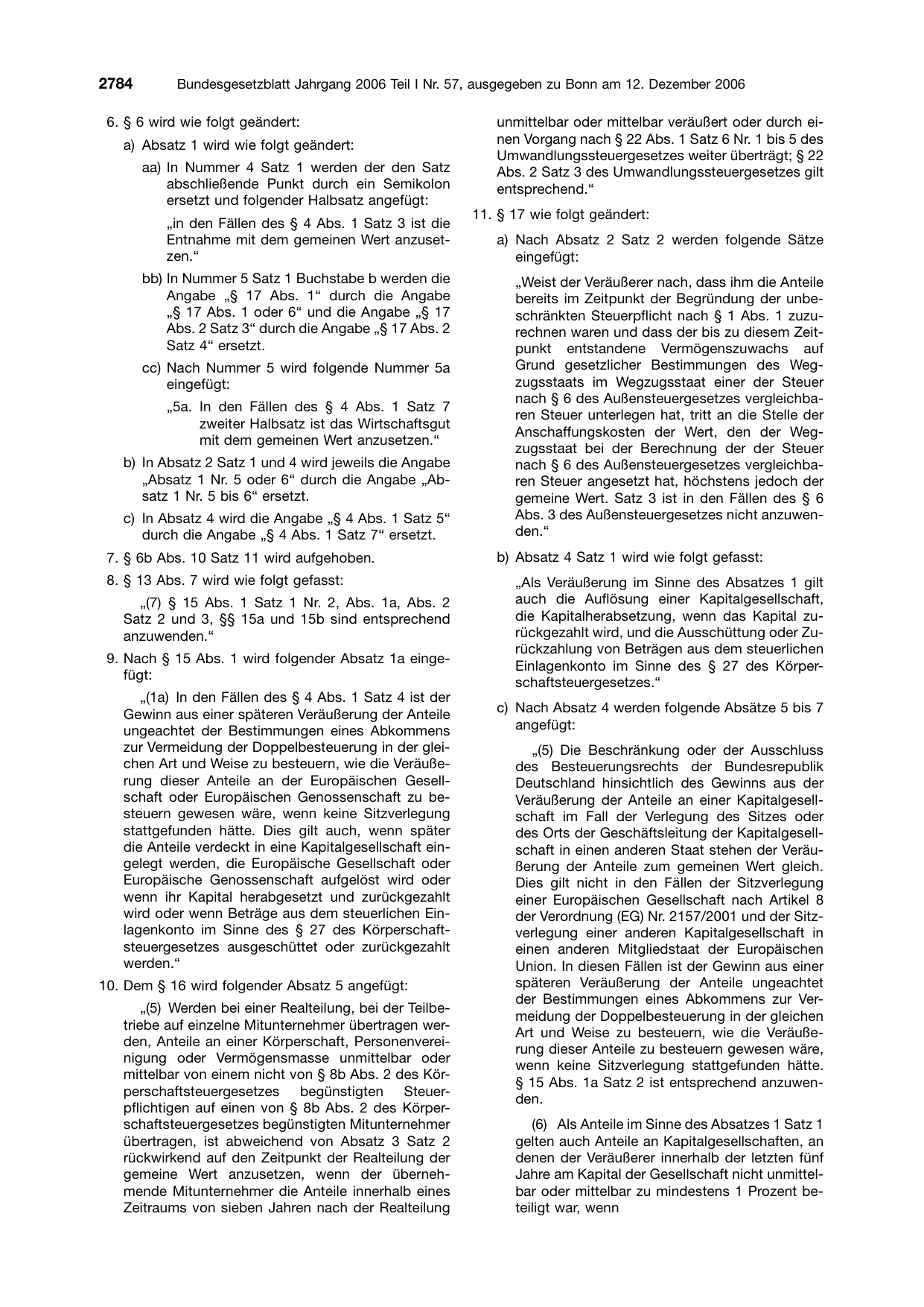 BGBl. 2006, Seite 2784 — Originalseite als Abbildung