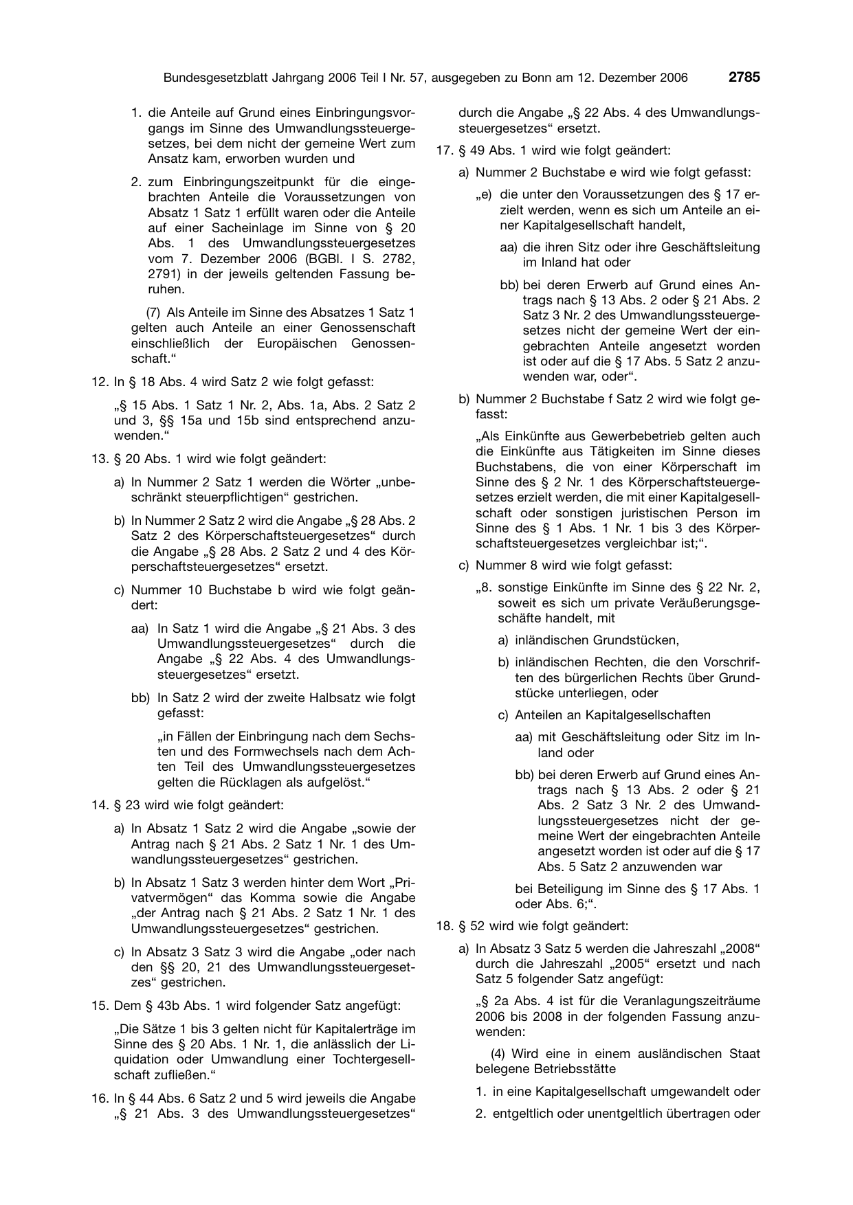 BGBl. 2006, Seite 2785 — Originalseite als Abbildung
