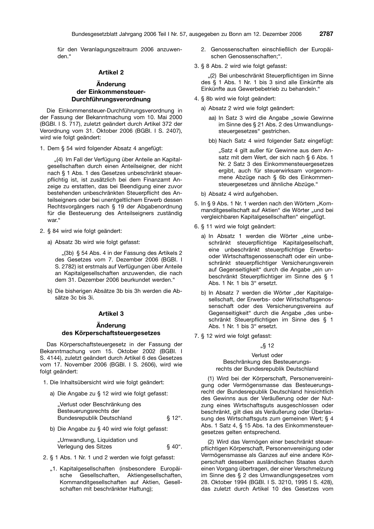 BGBl. 2006, Seite 2787 — Originalseite als Abbildung