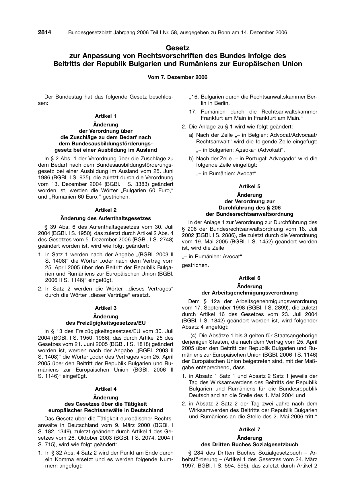 BGBl. 2006, Seite 2814 — Originalseite als Abbildung