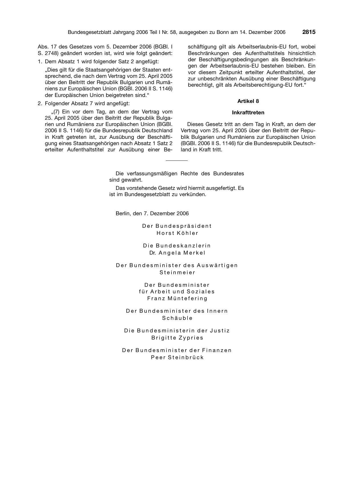 BGBl. 2006, Seite 2815 — Originalseite als Abbildung