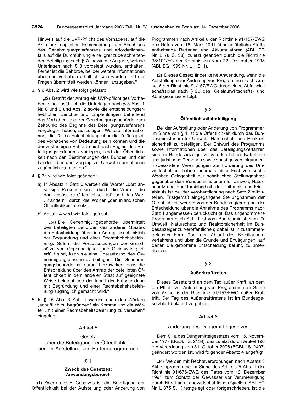 BGBl. 2006, Seite 2824 — Originalseite als Abbildung