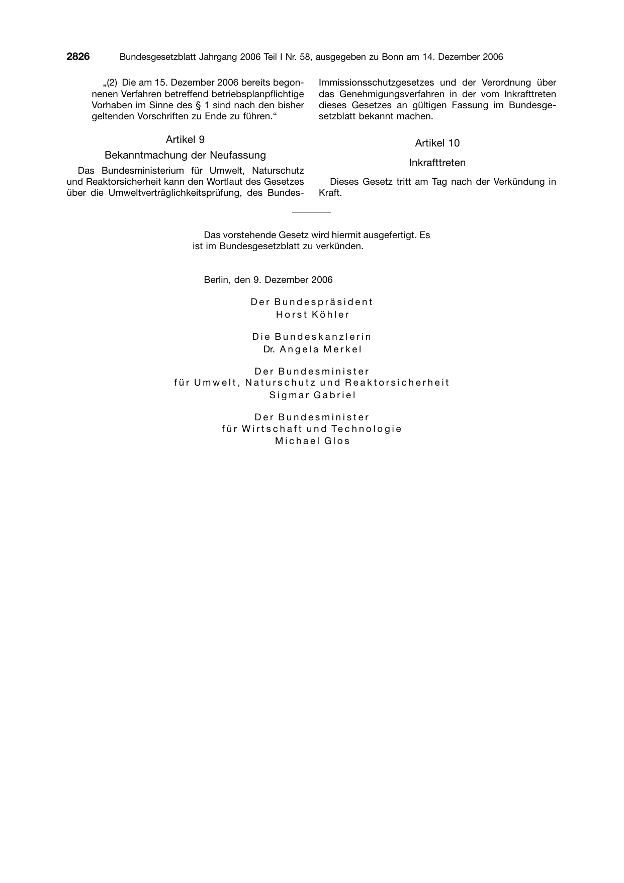 BGBl. 2006, Seite 2826 — Originalseite als Abbildung