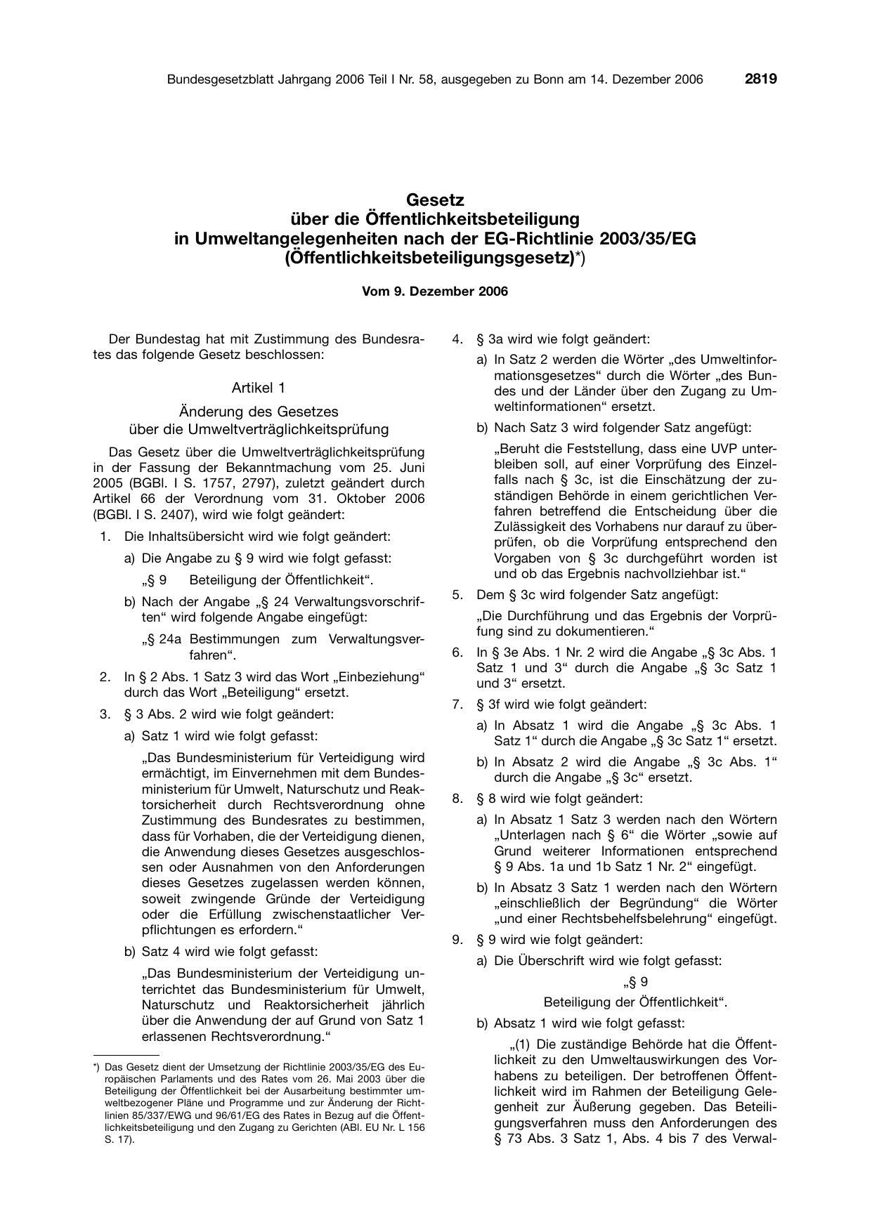 BGBl. 2006, Seite 2819 — Originalseite als Abbildung