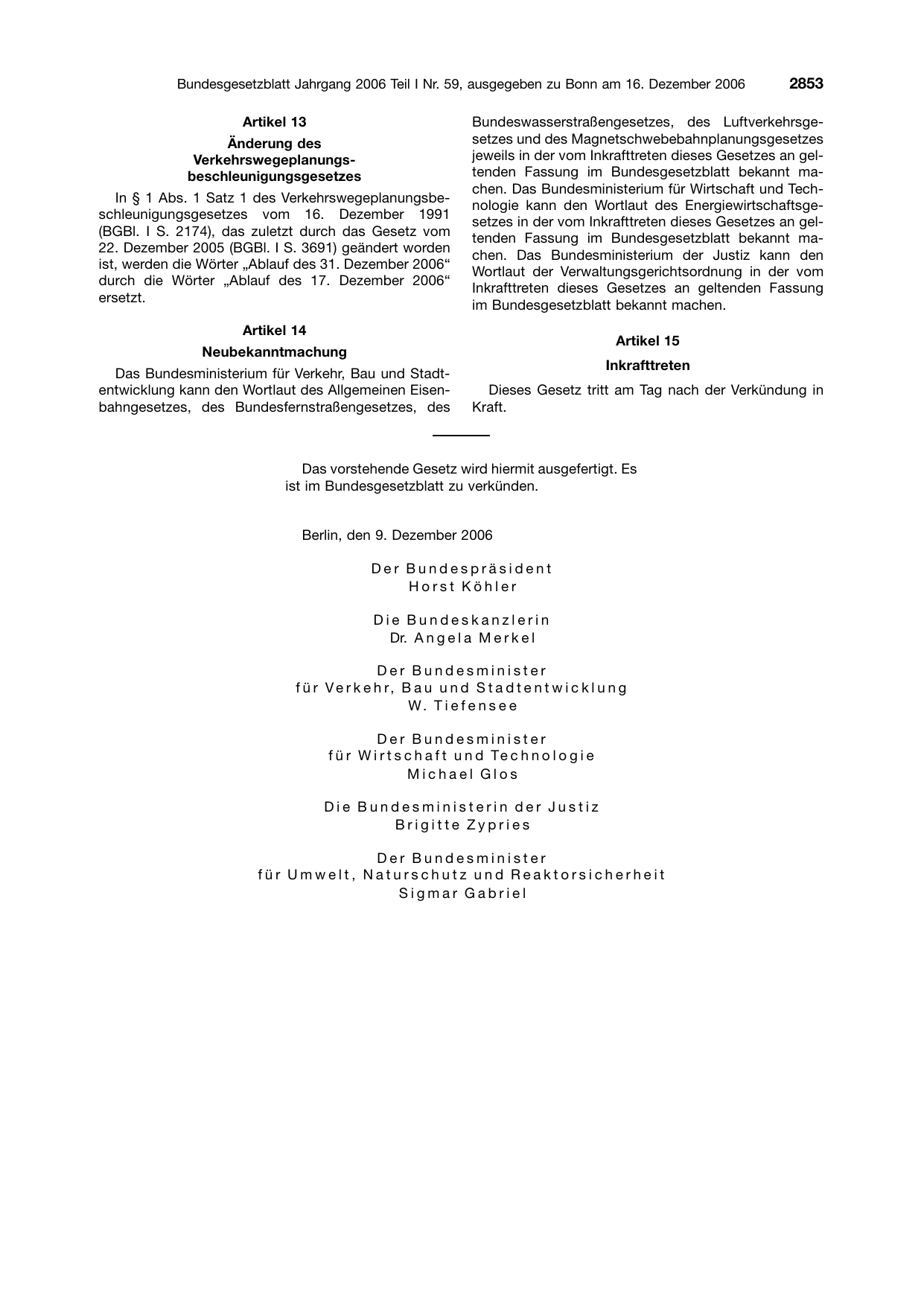 BGBl. 2006, Seite 2853 — Originalseite als Abbildung