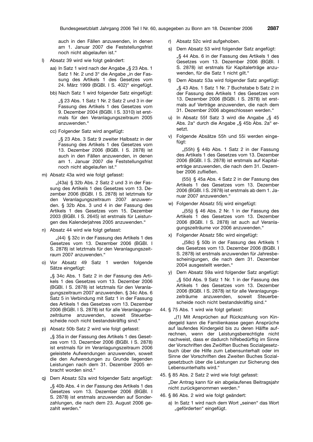 BGBl. 2006, Seite 2887 — Originalseite als Abbildung