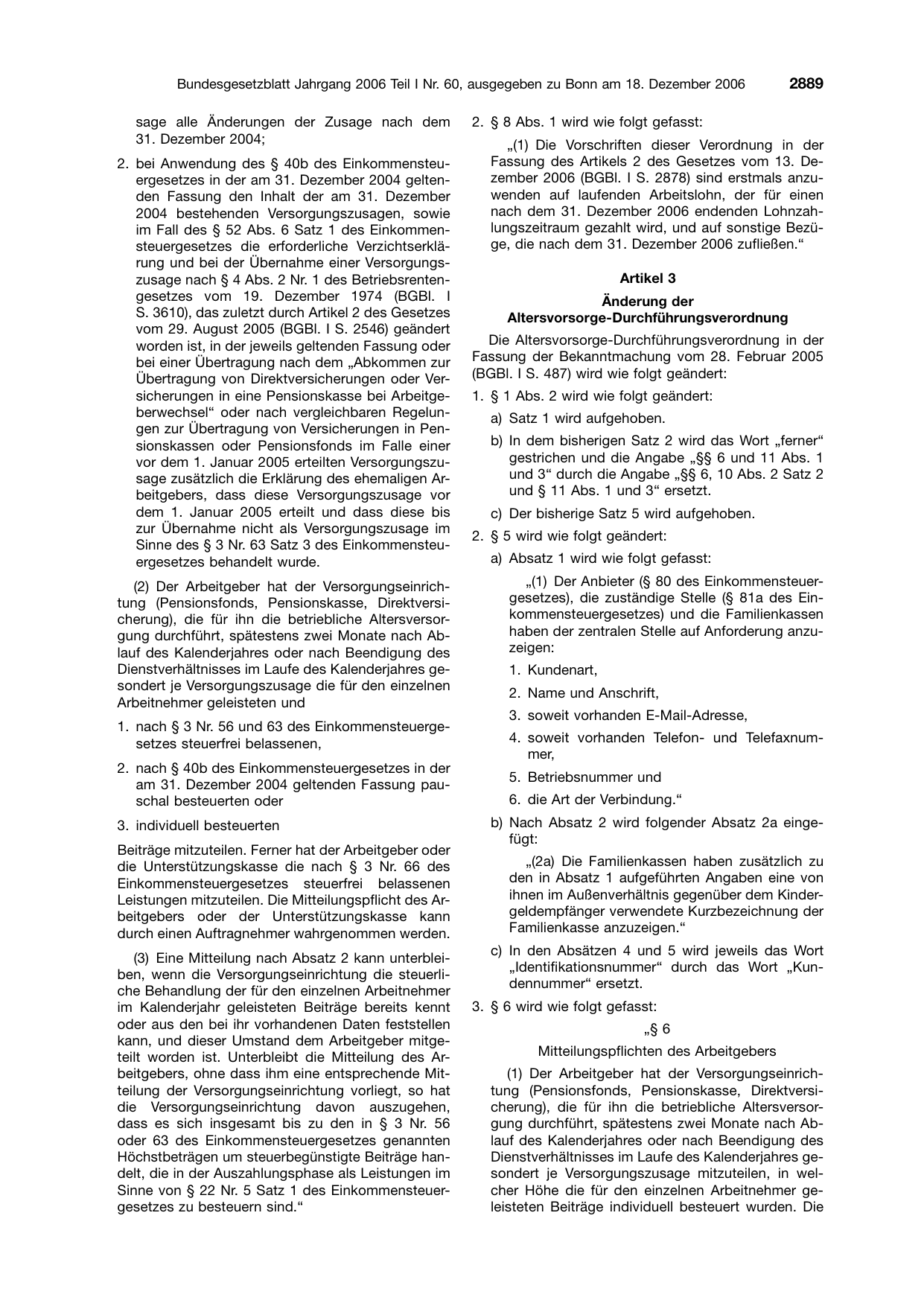 BGBl. 2006, Seite 2889 — Originalseite als Abbildung
