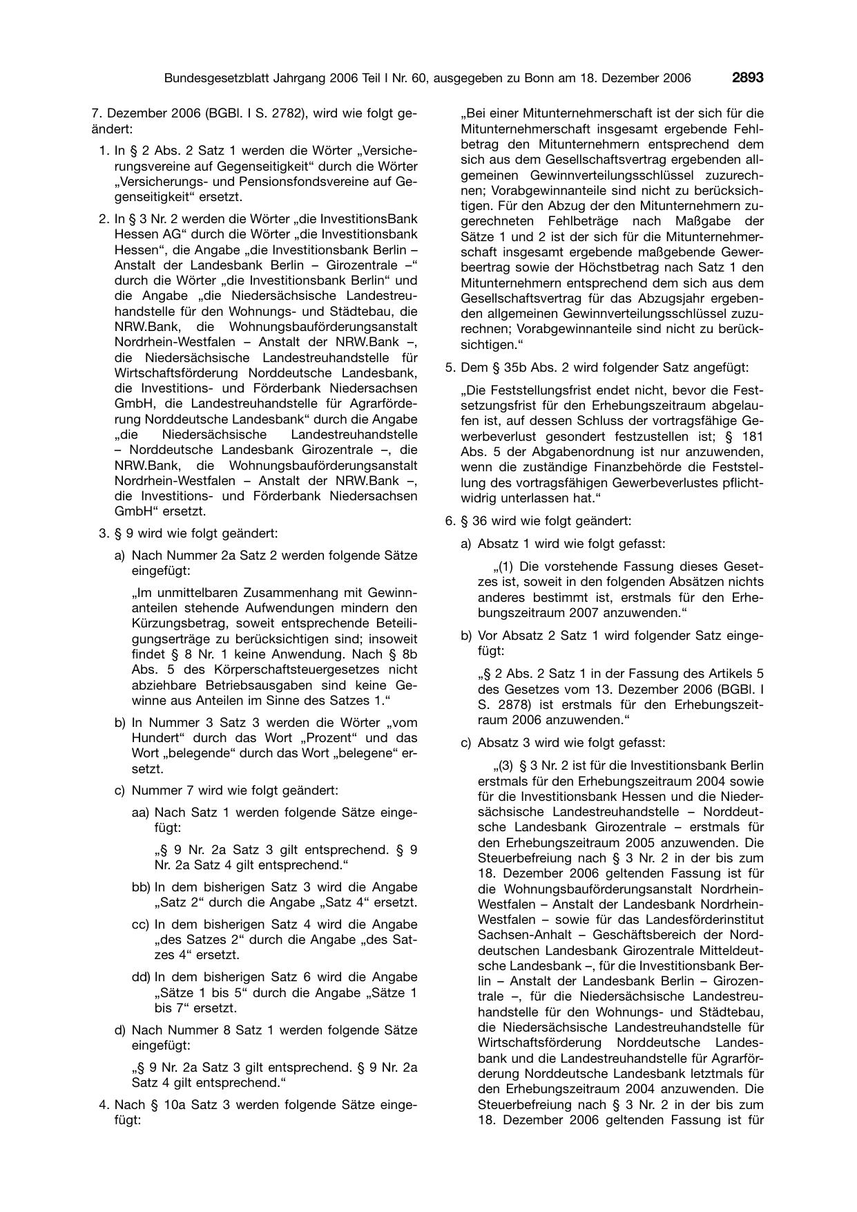 BGBl. 2006, Seite 2893 — Originalseite als Abbildung
