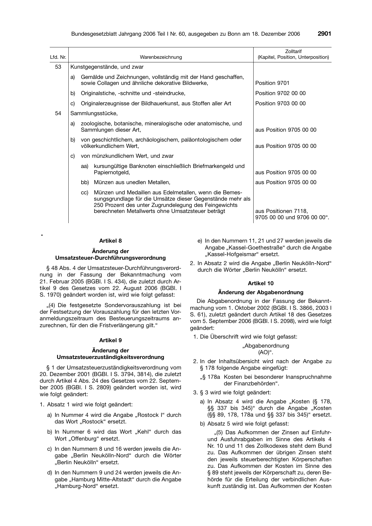 BGBl. 2006, Seite 2901 — Originalseite als Abbildung