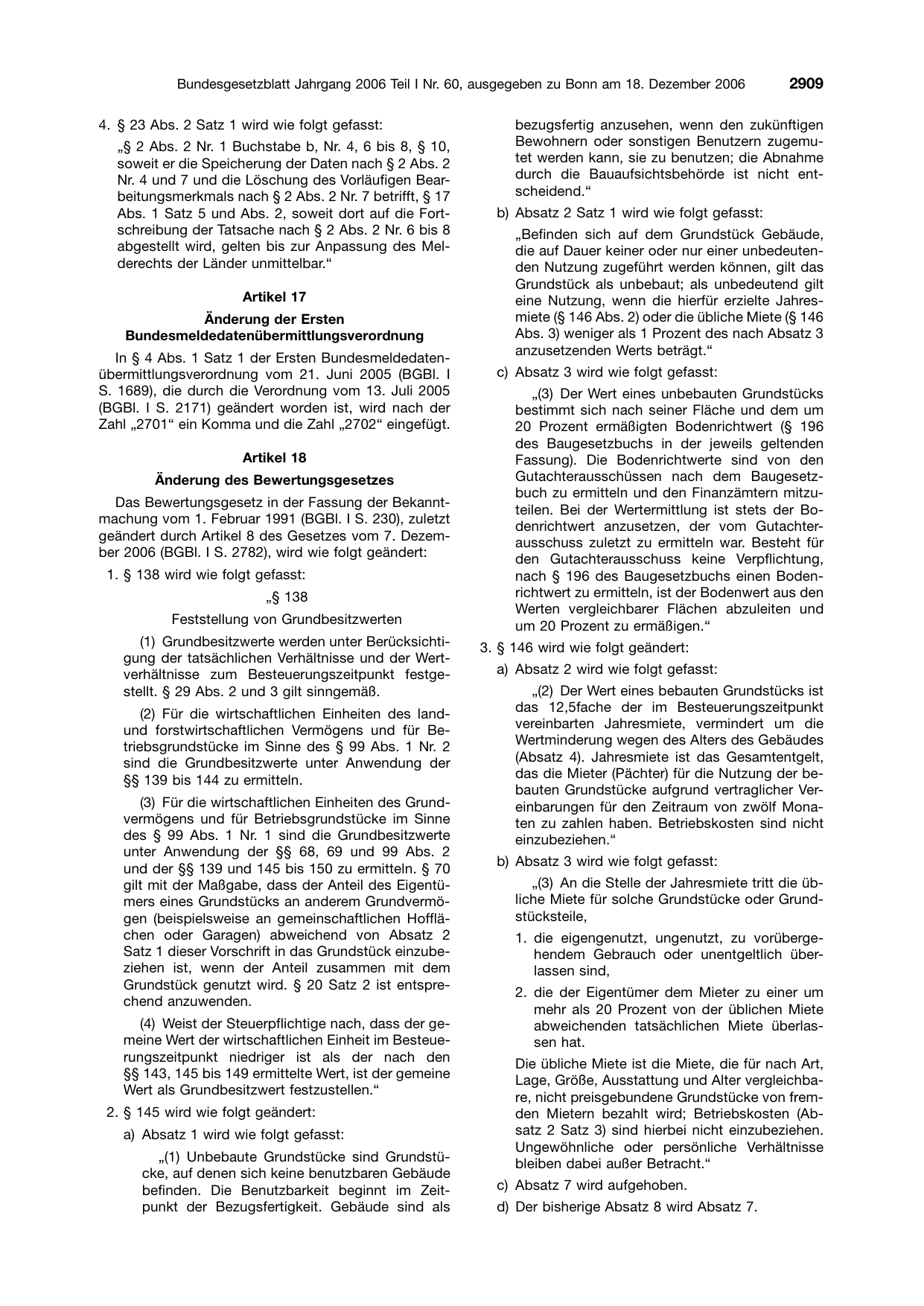 BGBl. 2006, Seite 2909 — Originalseite als Abbildung