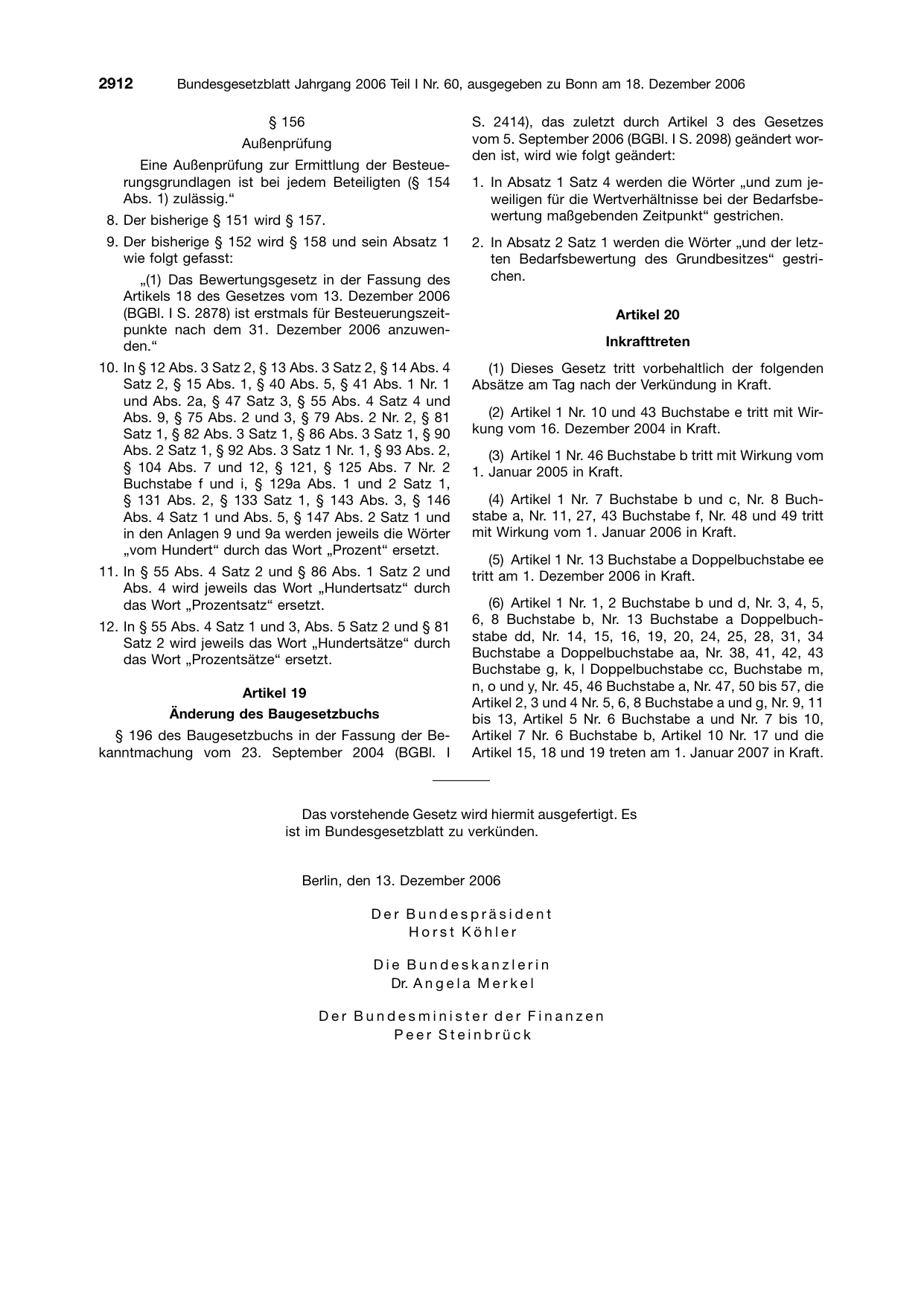 BGBl. 2006, Seite 2912 — Originalseite als Abbildung