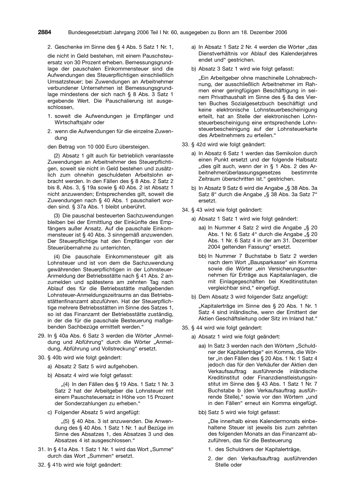 BGBl. 2006, Seite 2884 — Originalseite als Abbildung