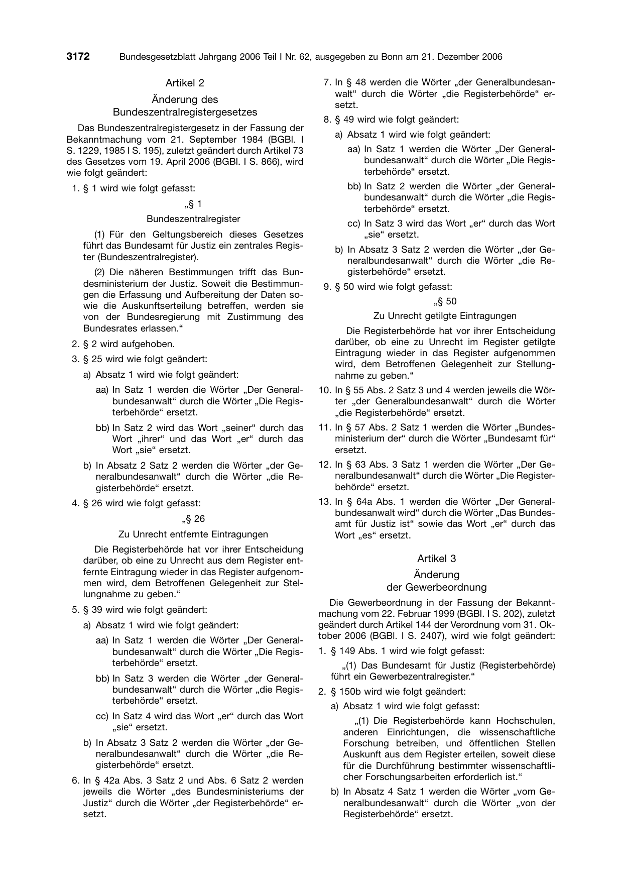 BGBl. 2006, Seite 3172 — Originalseite als Abbildung