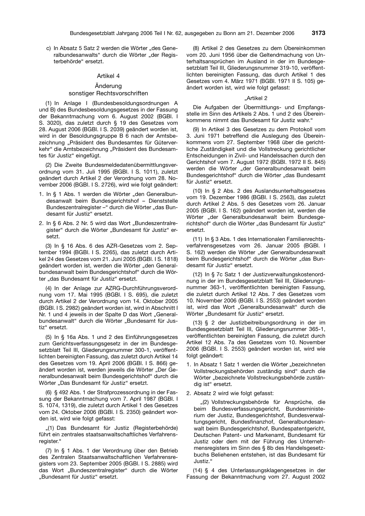 BGBl. 2006, Seite 3173 — Originalseite als Abbildung