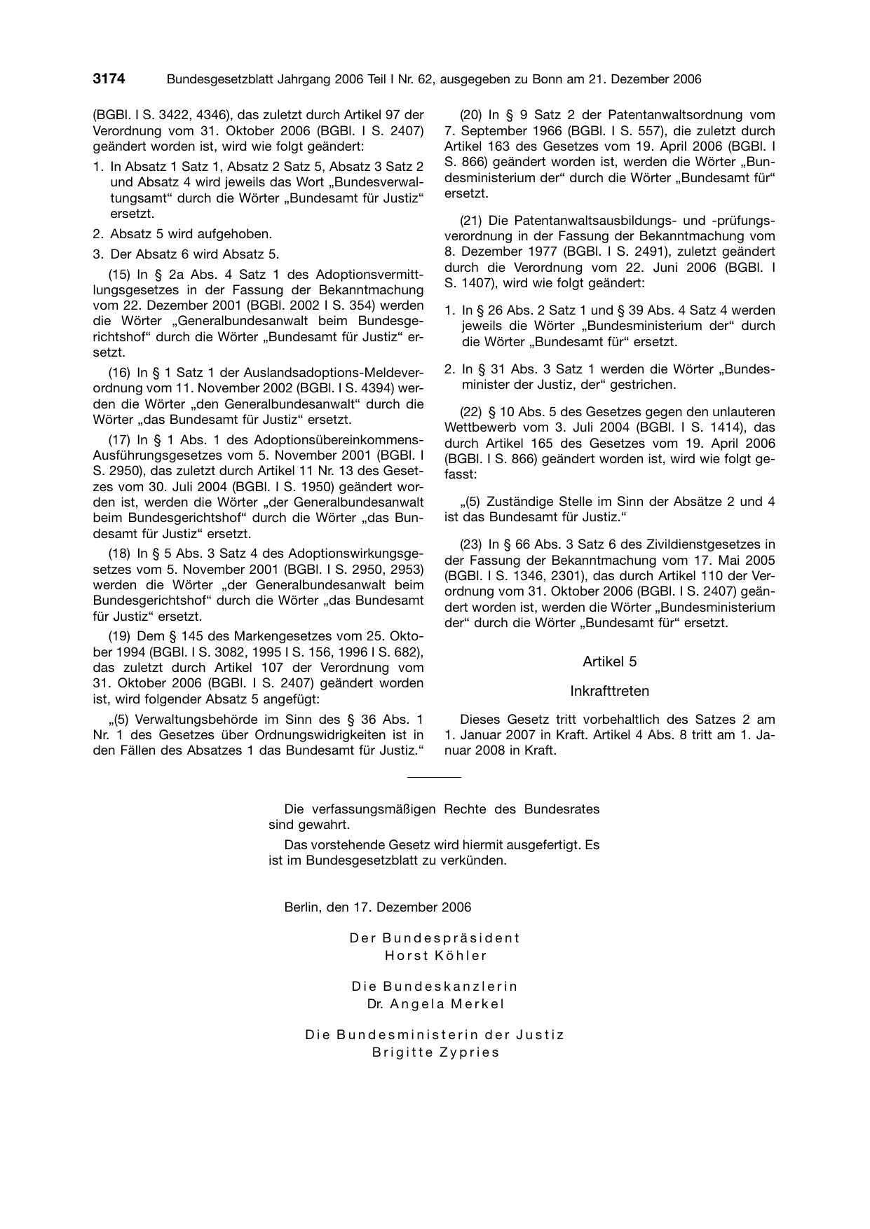 BGBl. 2006, Seite 3174 — Originalseite als Abbildung