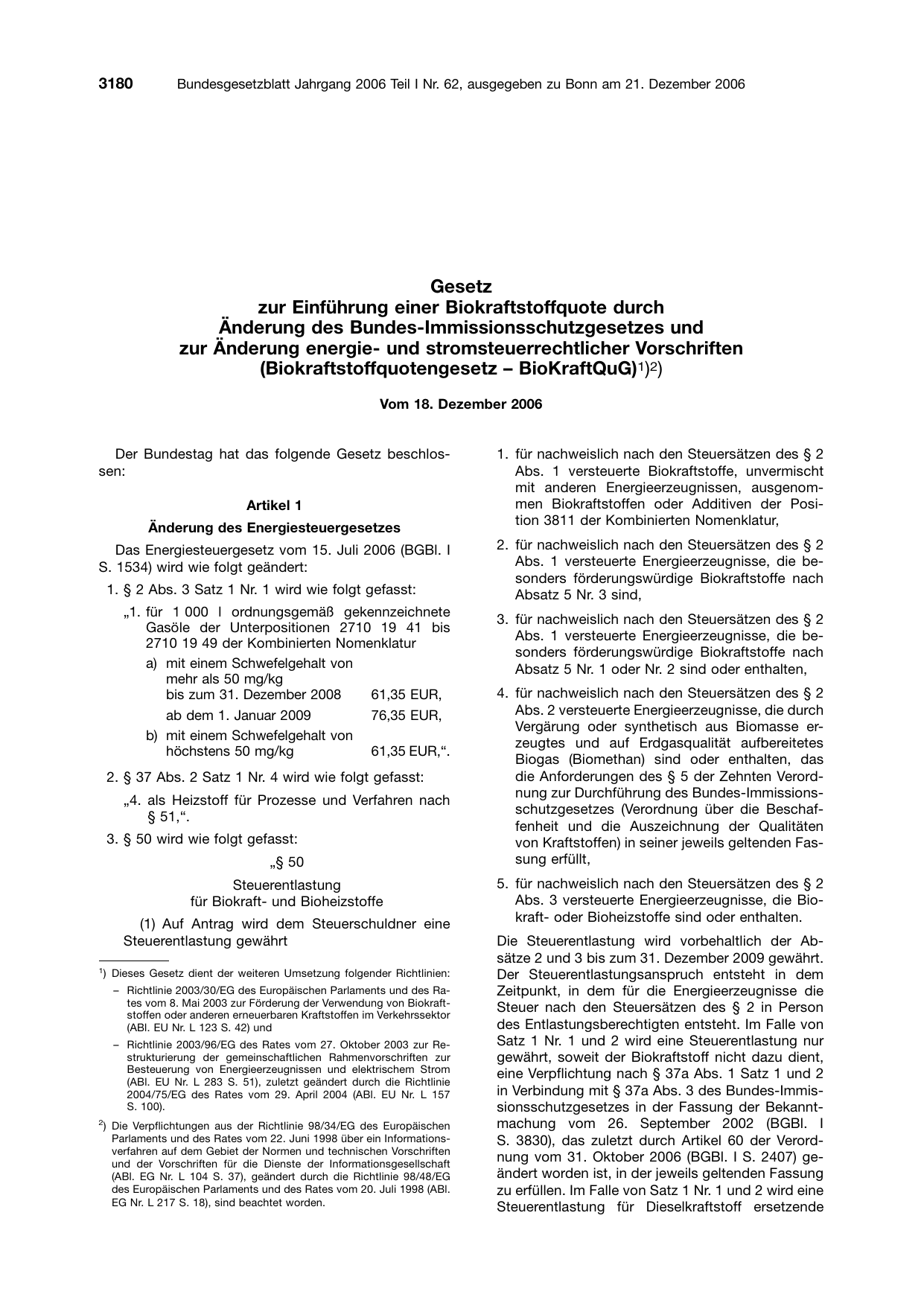 BGBl. 2006, Seite 3180 — Originalseite als Abbildung