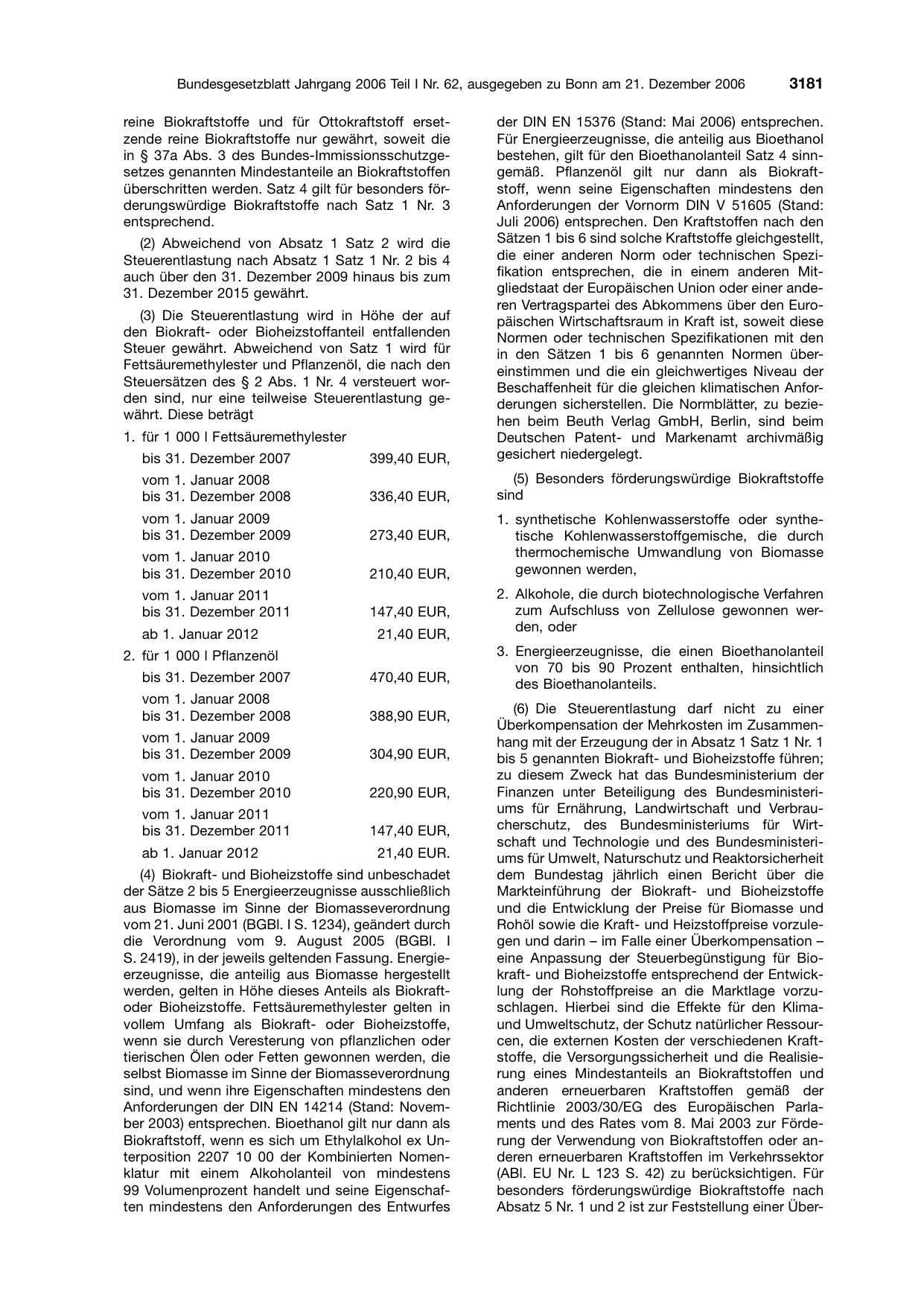 BGBl. 2006, Seite 3181 — Originalseite als Abbildung