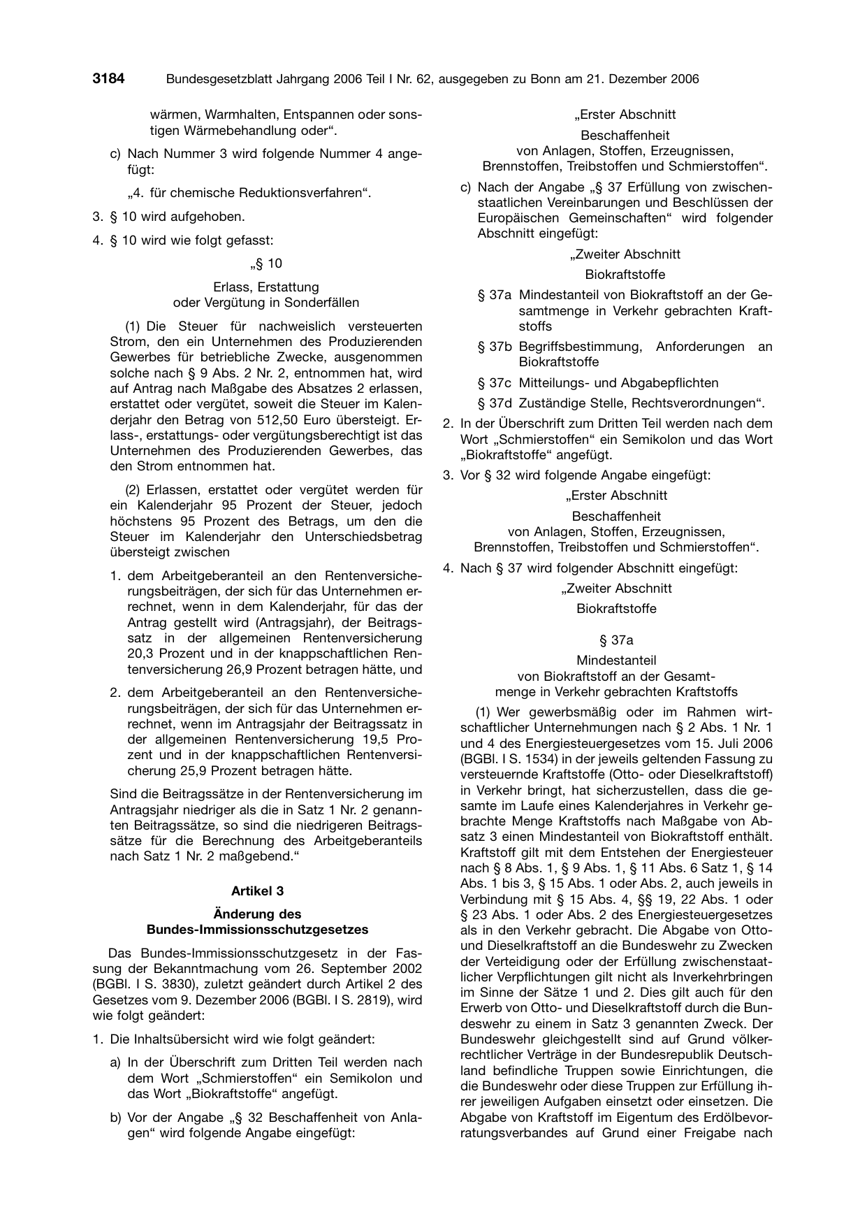 BGBl. 2006, Seite 3184 — Originalseite als Abbildung