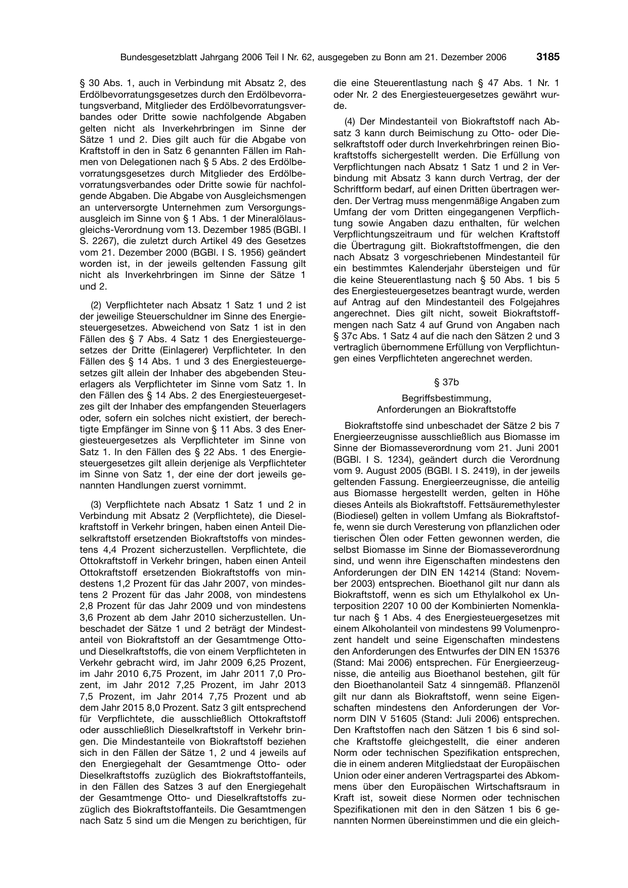 BGBl. 2006, Seite 3185 — Originalseite als Abbildung