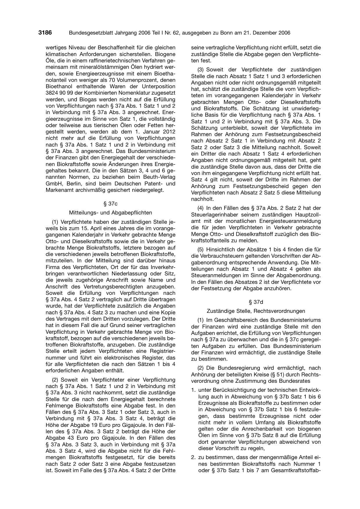 BGBl. 2006, Seite 3186 — Originalseite als Abbildung