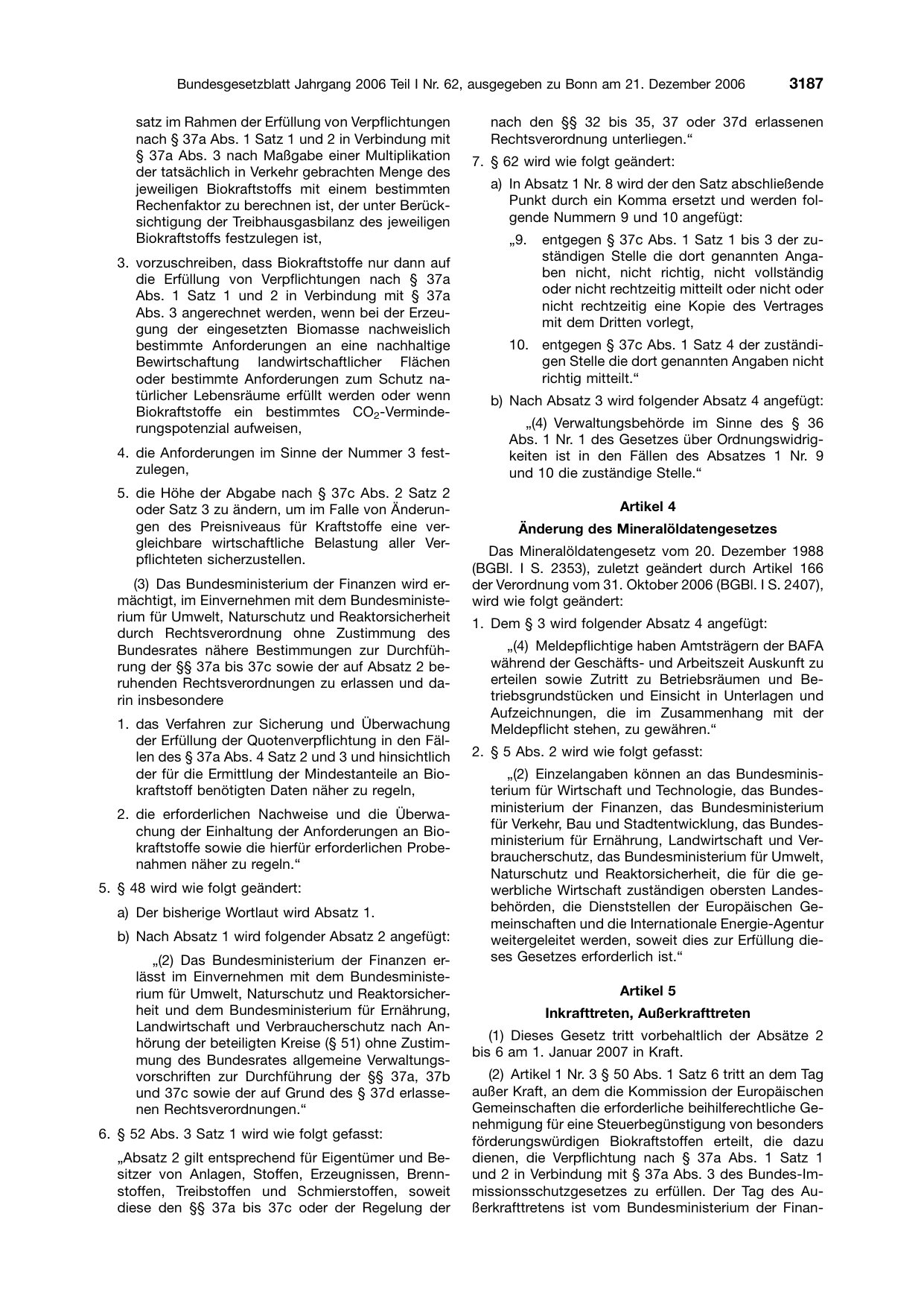 BGBl. 2006, Seite 3187 — Originalseite als Abbildung